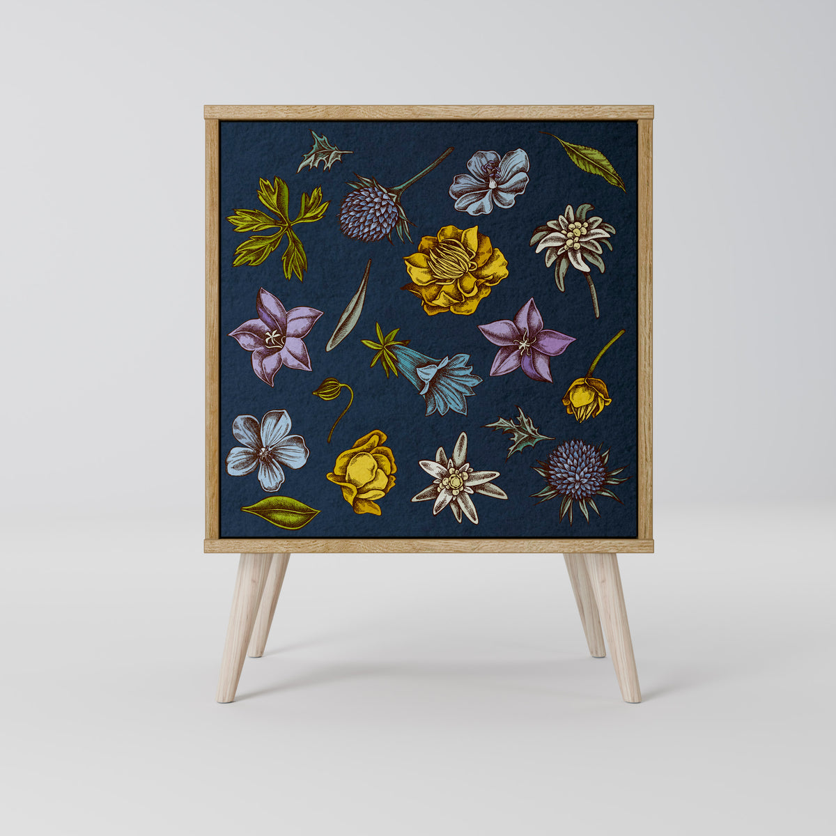 FLOWERS ON NAVY BLUE Skänk med en dörr