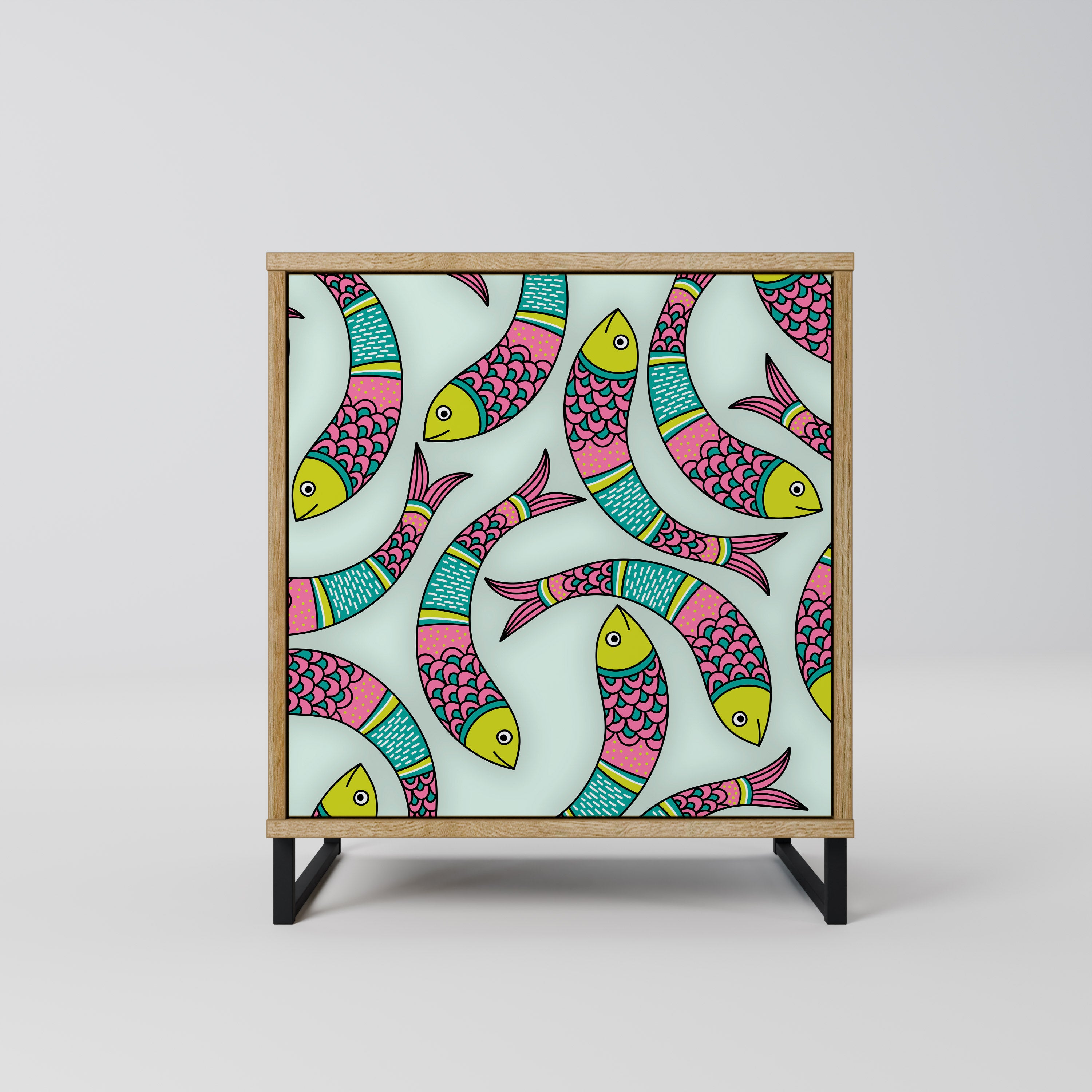 INDIAN FISH 1-Door Sideboard in Oak Effect