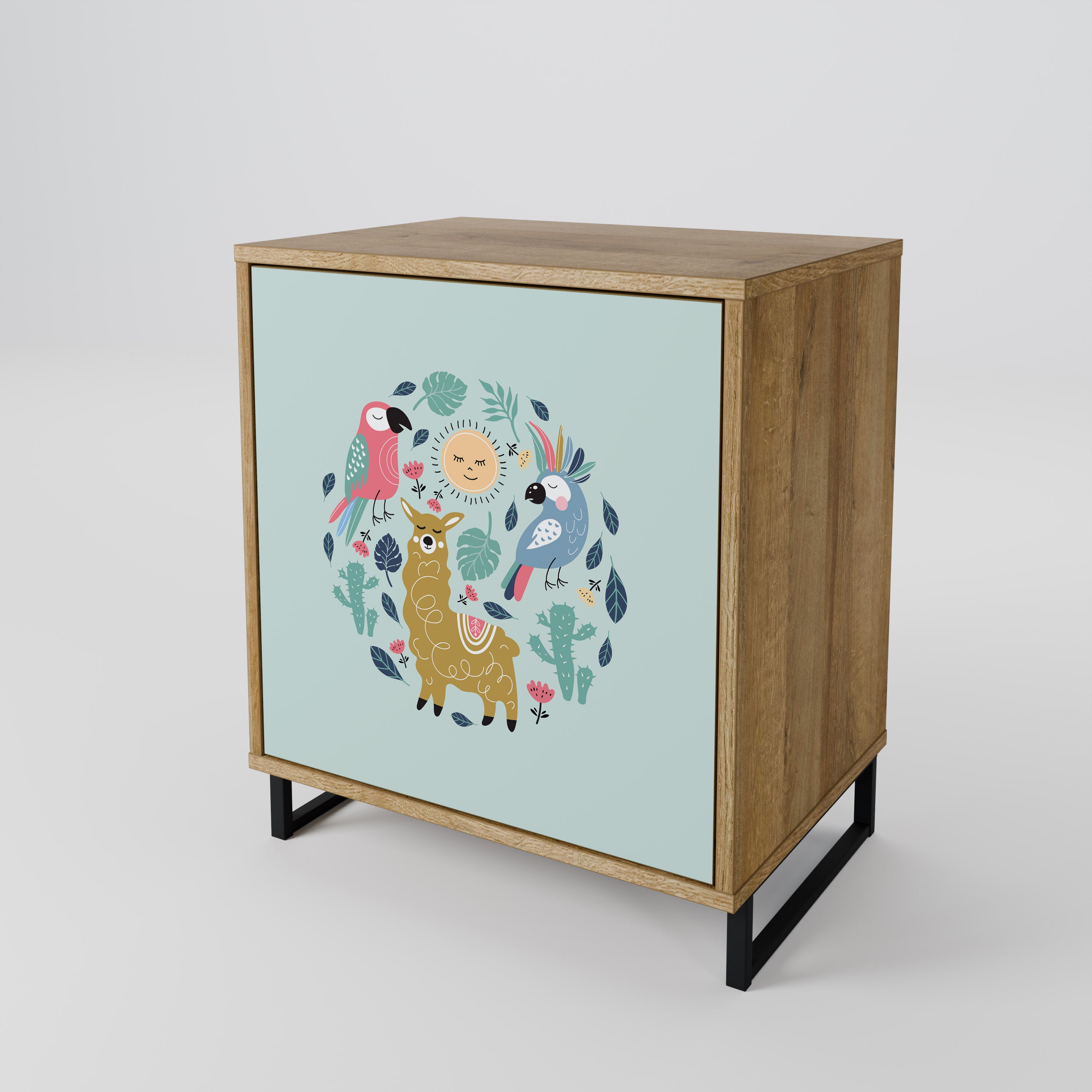 COLORFUL ALPACAS 1-Door Sideboard in Oak Effect
