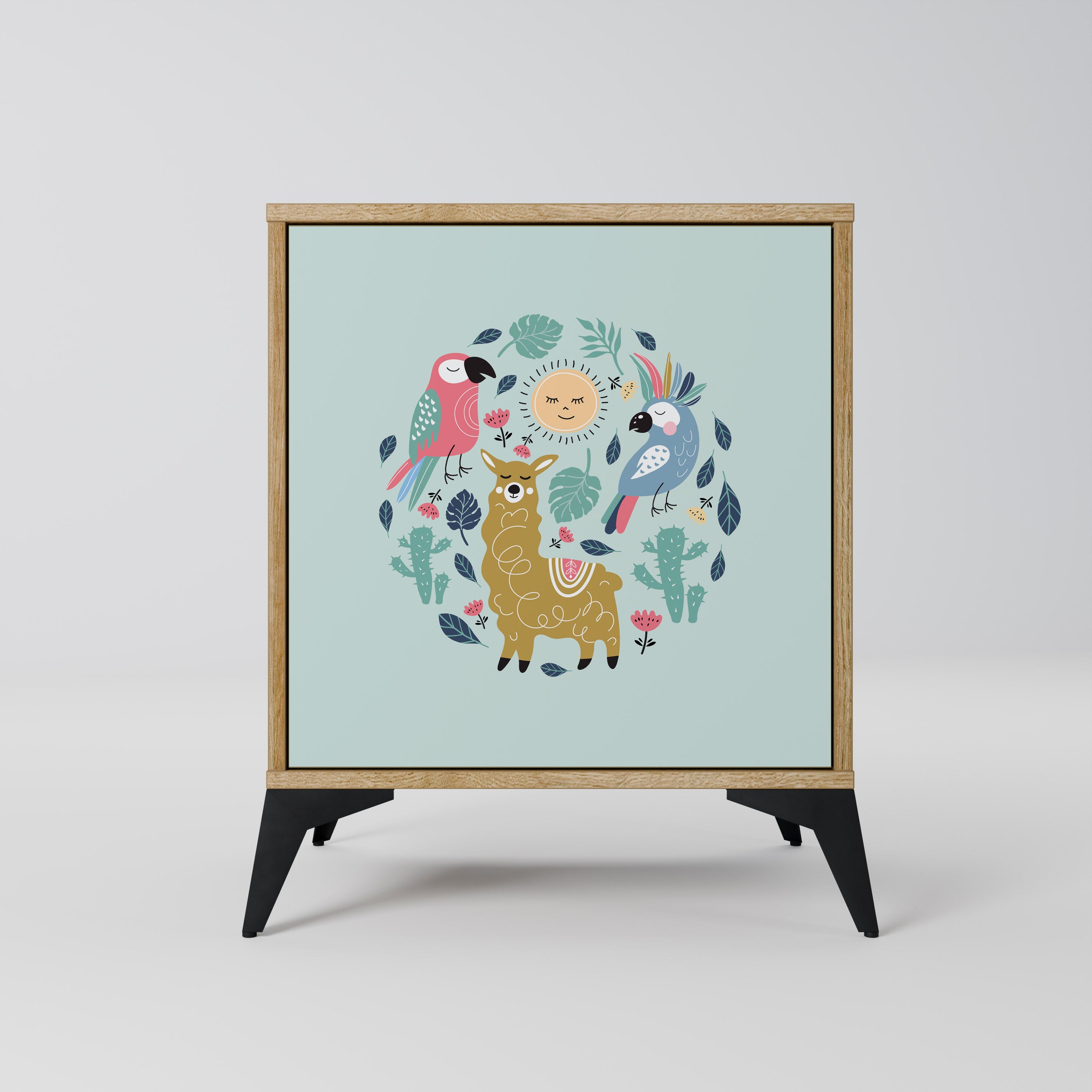 COLORFUL ALPACAS 1-Door Sideboard in Oak Effect