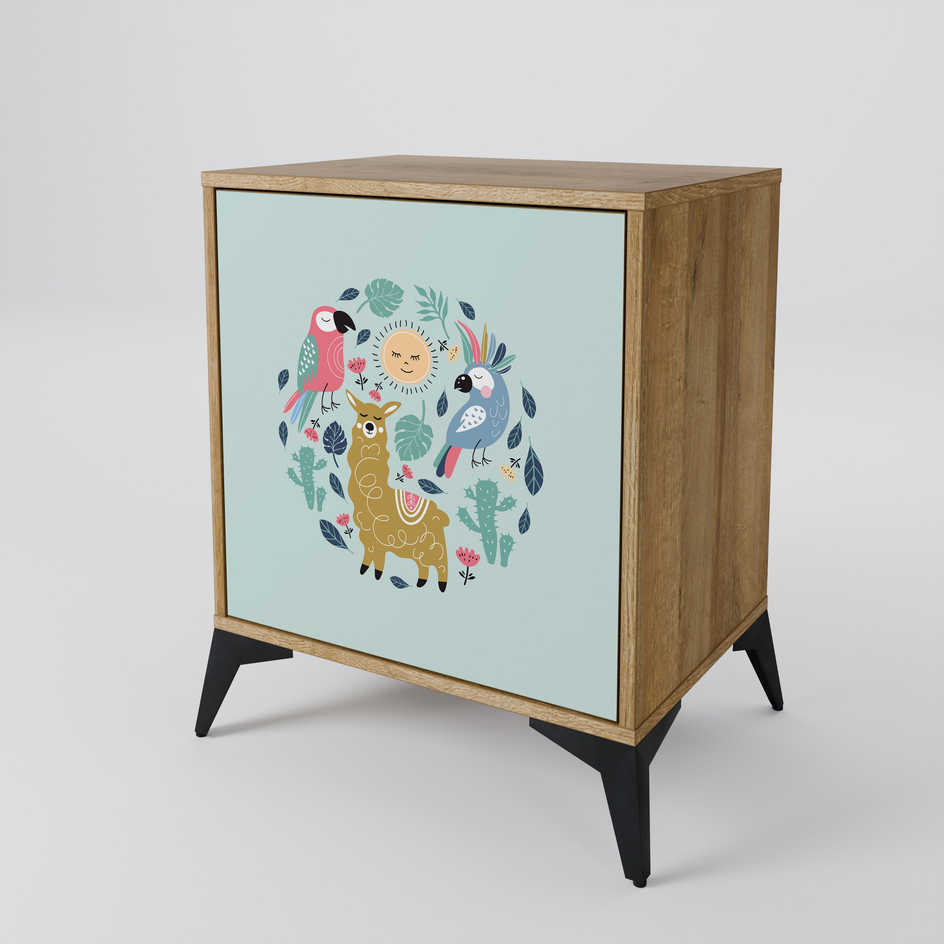COLORFUL ALPACAS 1-Door Sideboard in Oak Effect