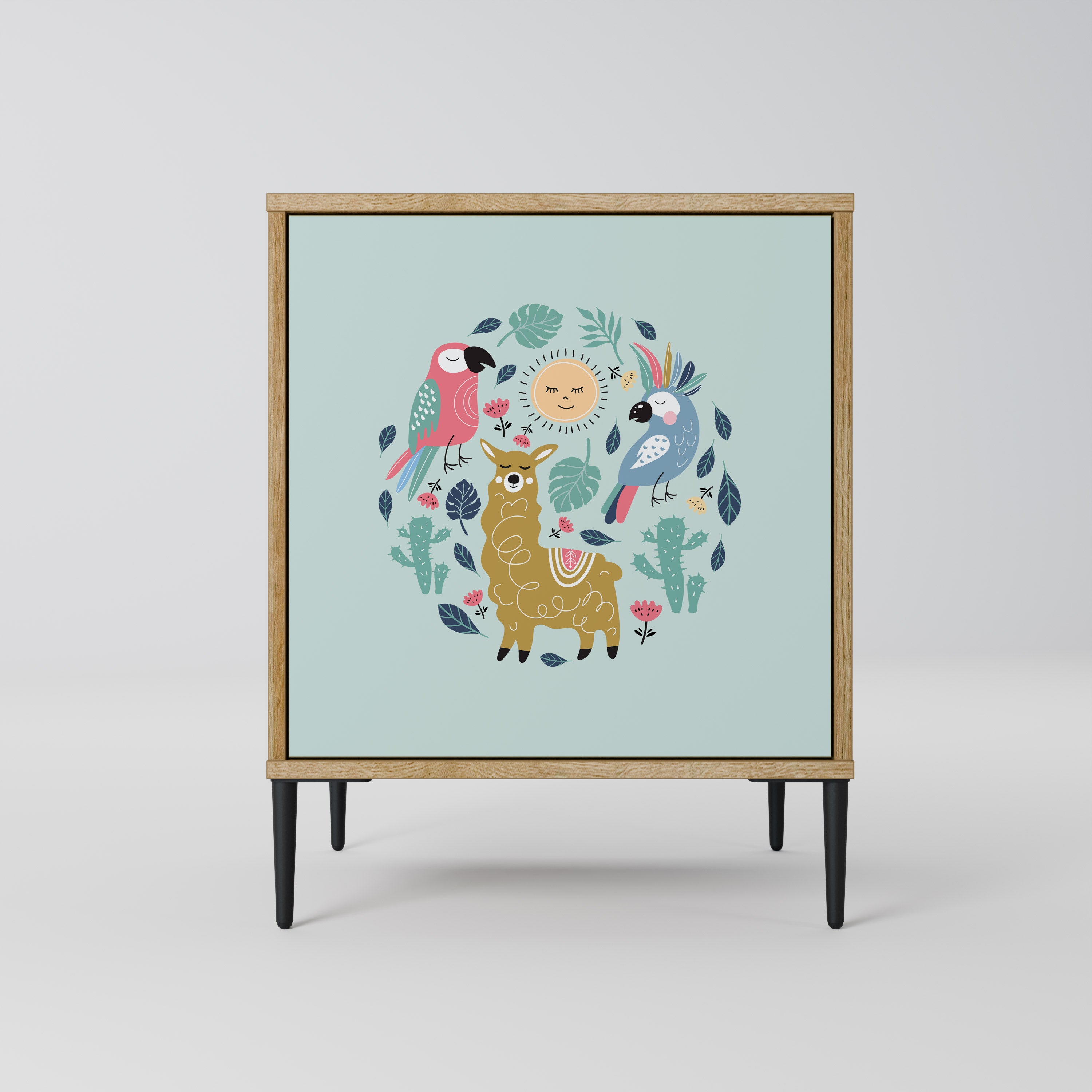 COLORFUL ALPACAS 1-Door Sideboard in Oak Effect