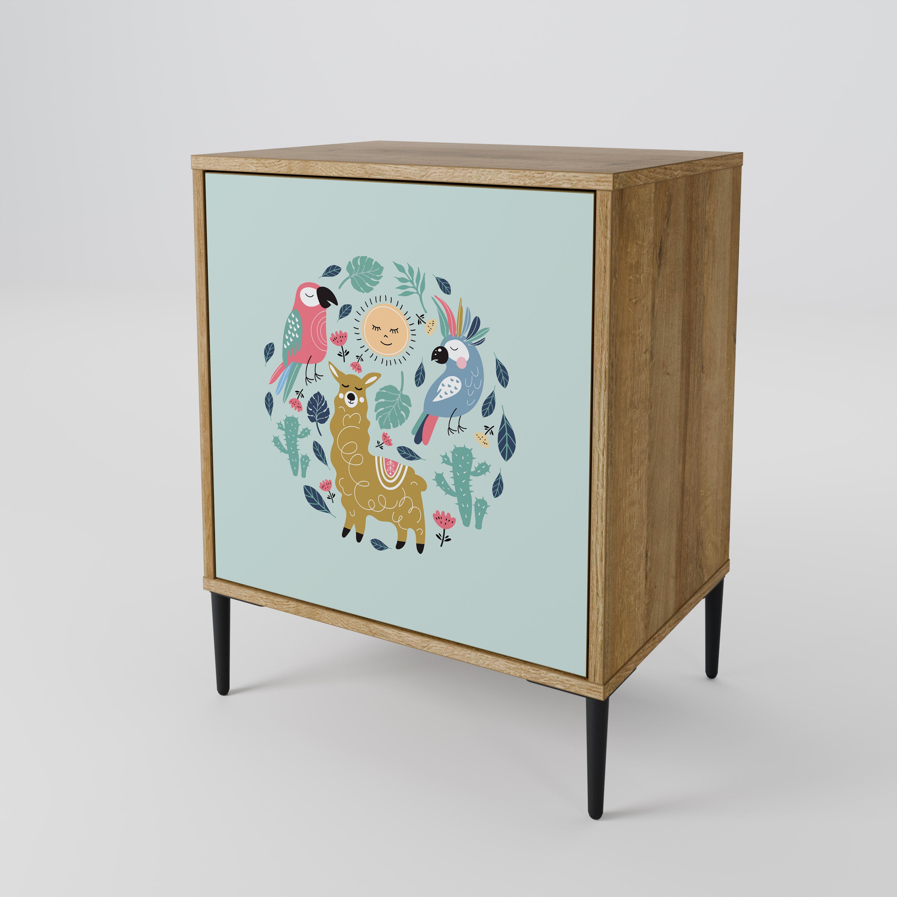 COLORFUL ALPACAS 1-Door Sideboard in Oak Effect