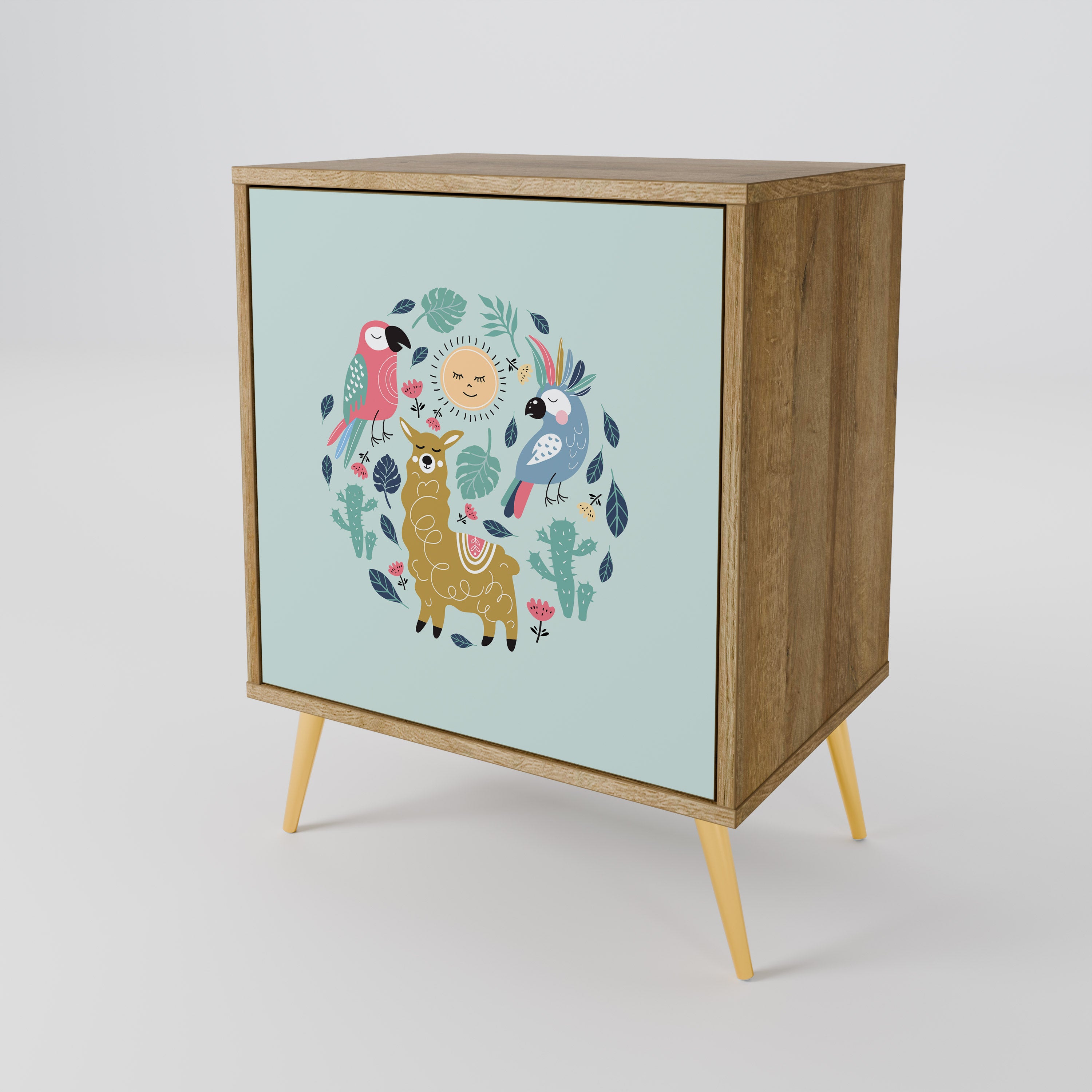 COLORFUL ALPACAS 1-Door Sideboard in Oak Effect