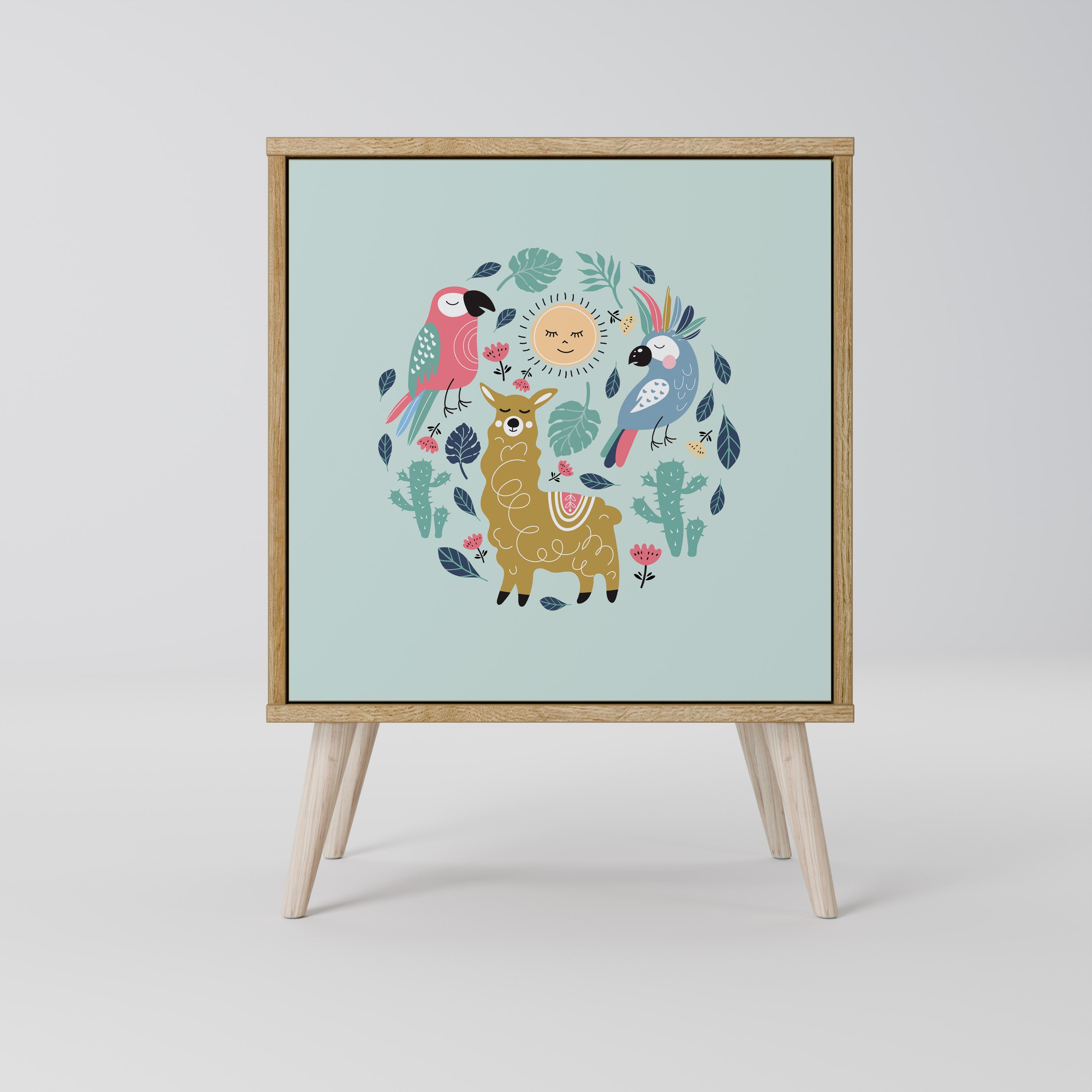 COLORFUL ALPACAS 1-Door Sideboard in Oak Effect