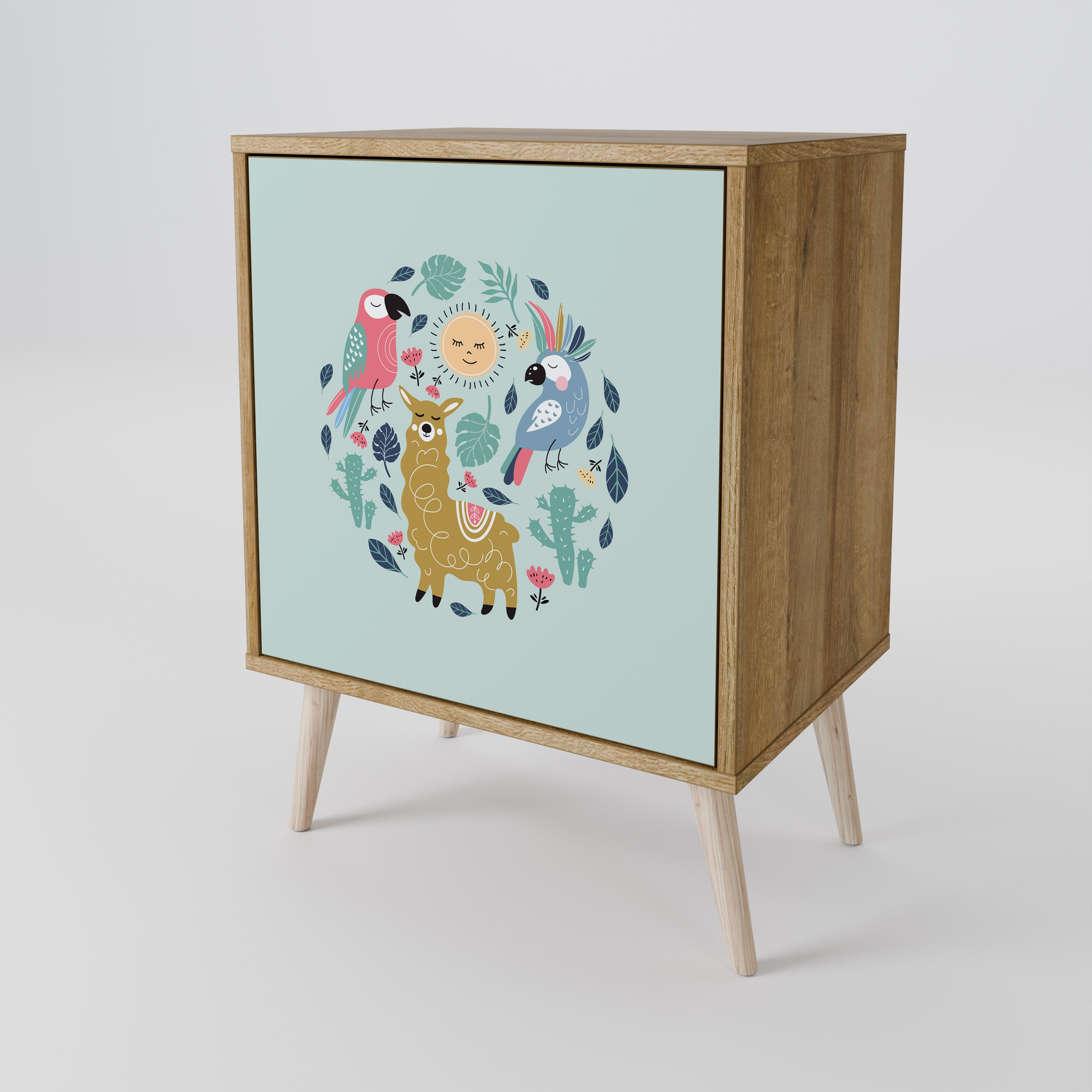 COLORFUL ALPACAS 1-Door Sideboard in Oak Effect
