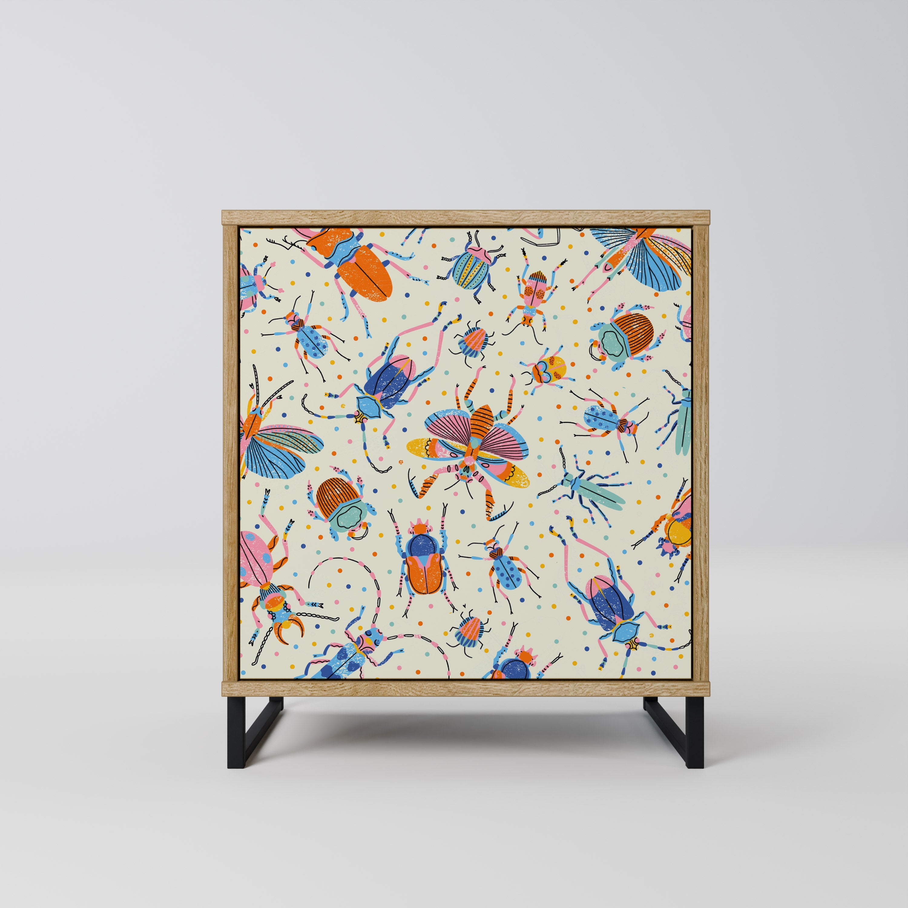 COLORFUL INSECTS 1-Door Sideboard in Oak Effect
