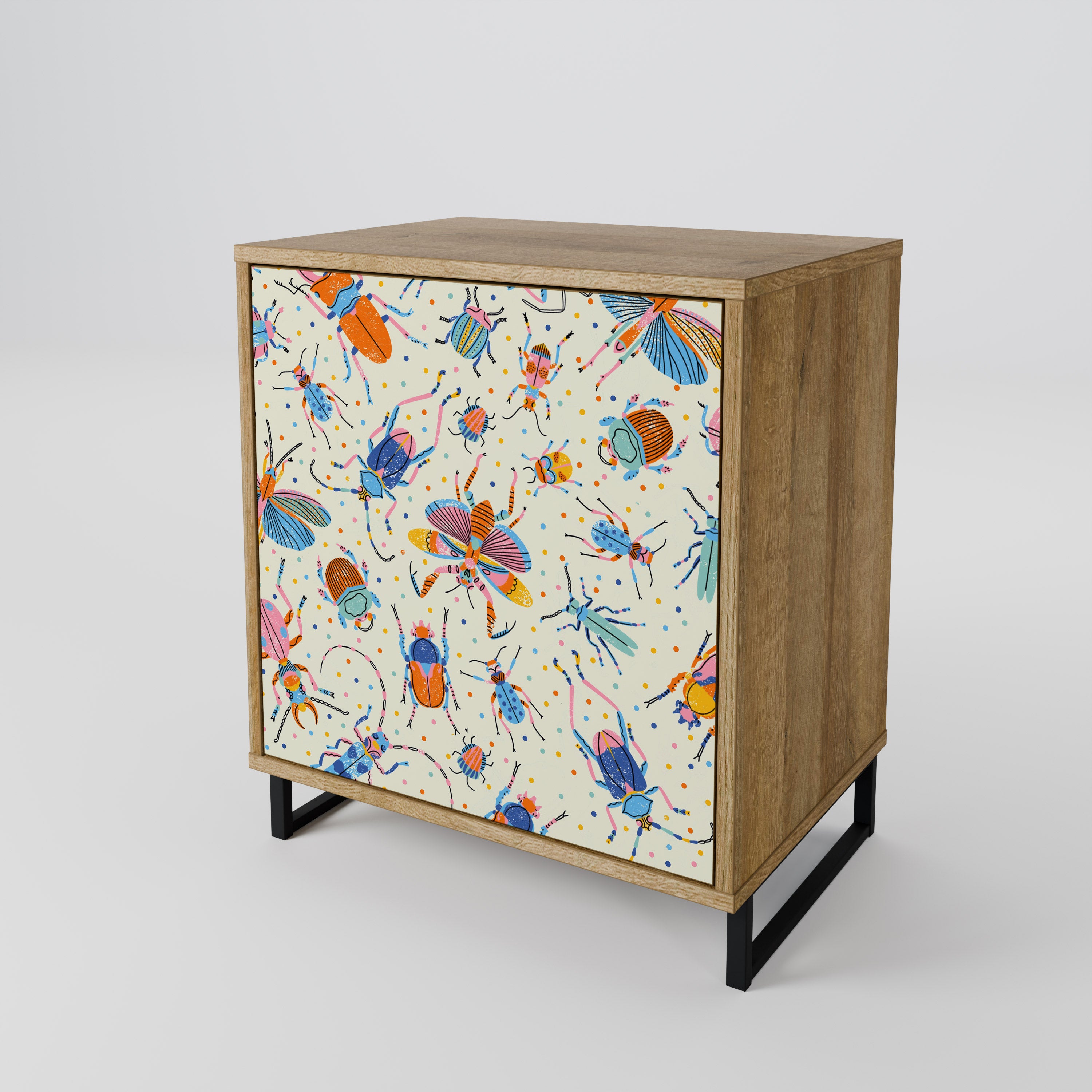 COLORFUL INSECTS 1-Door Sideboard in Oak Effect
