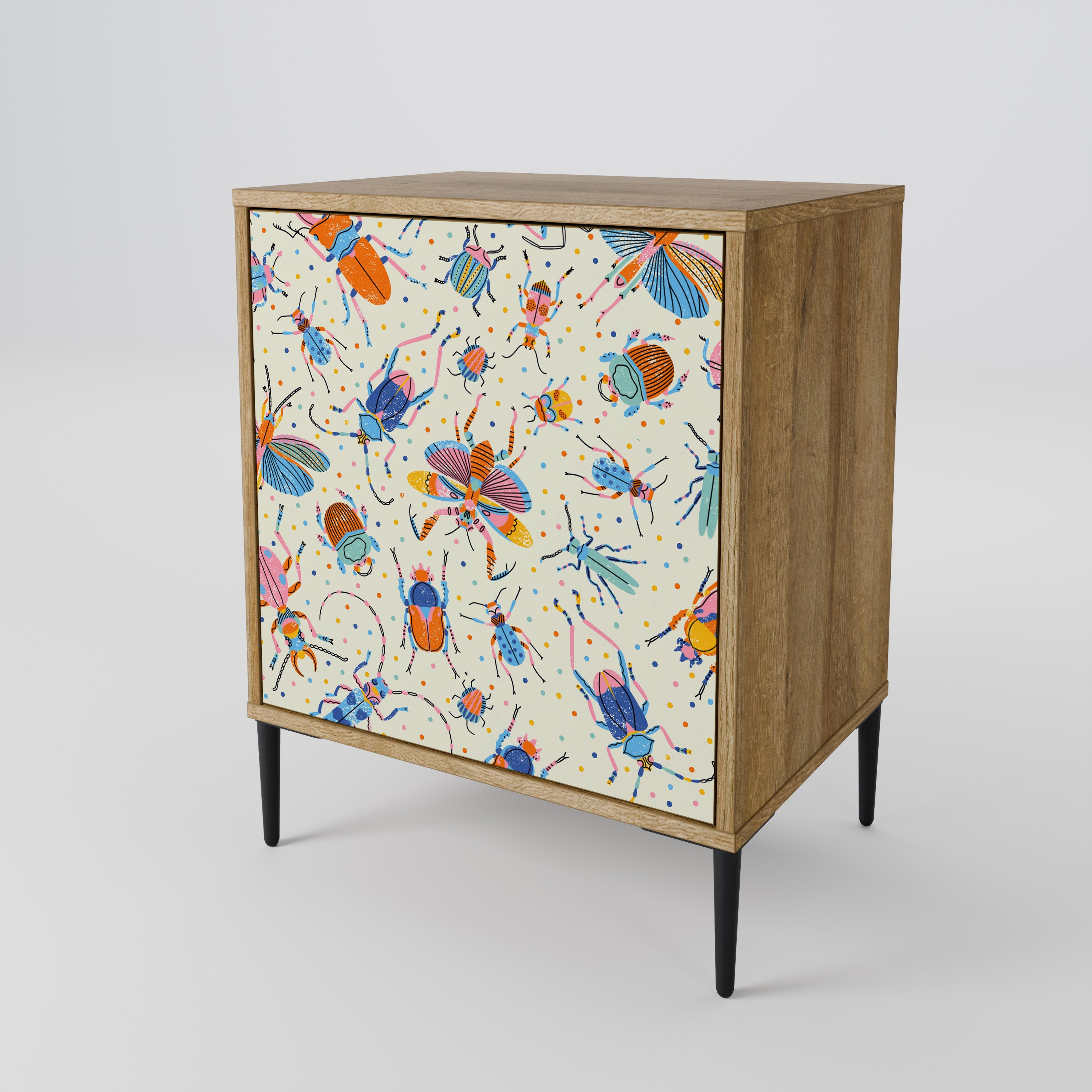 COLORFUL INSECTS 1-Door Sideboard in Oak Effect