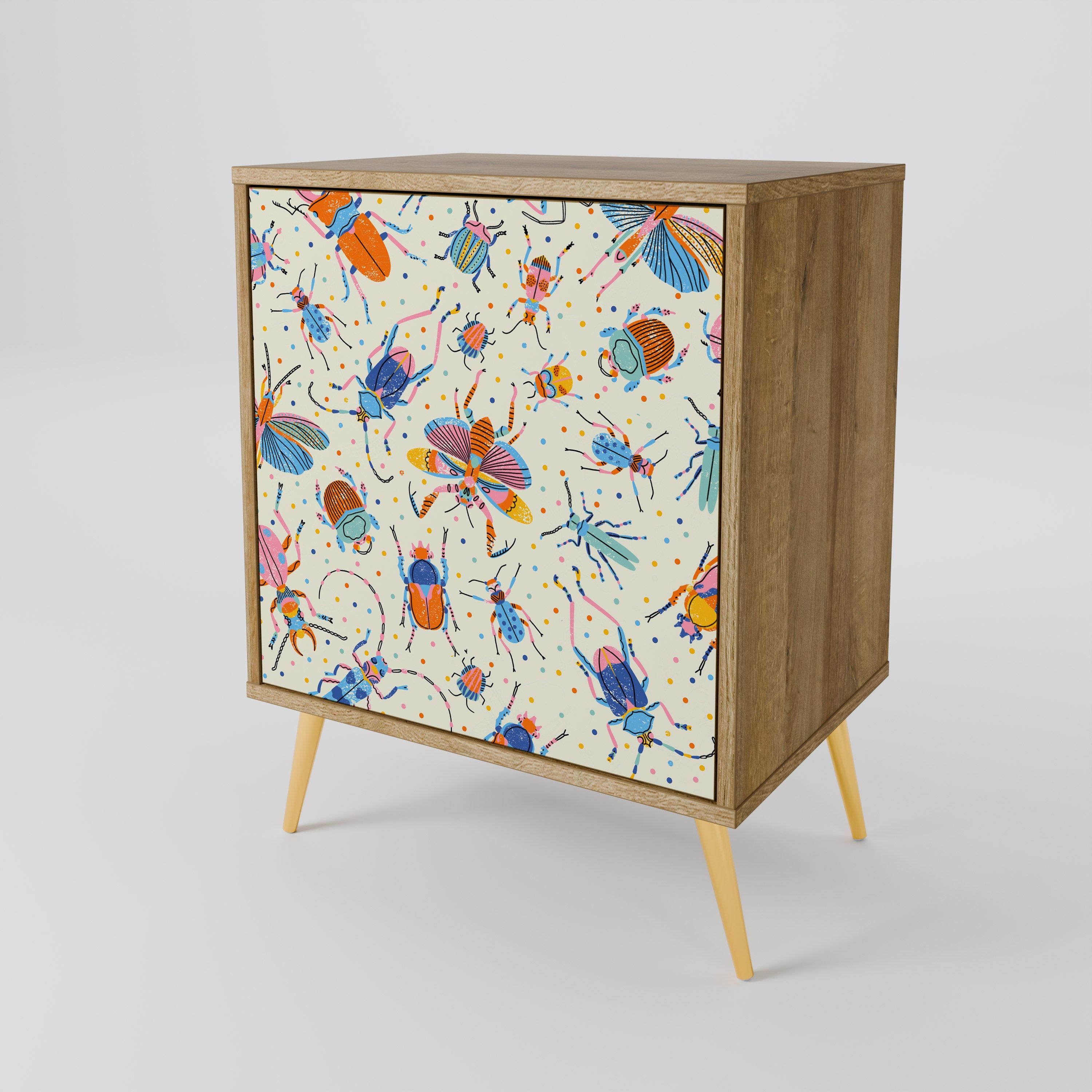 COLORFUL INSECTS 1-Door Sideboard in Oak Effect