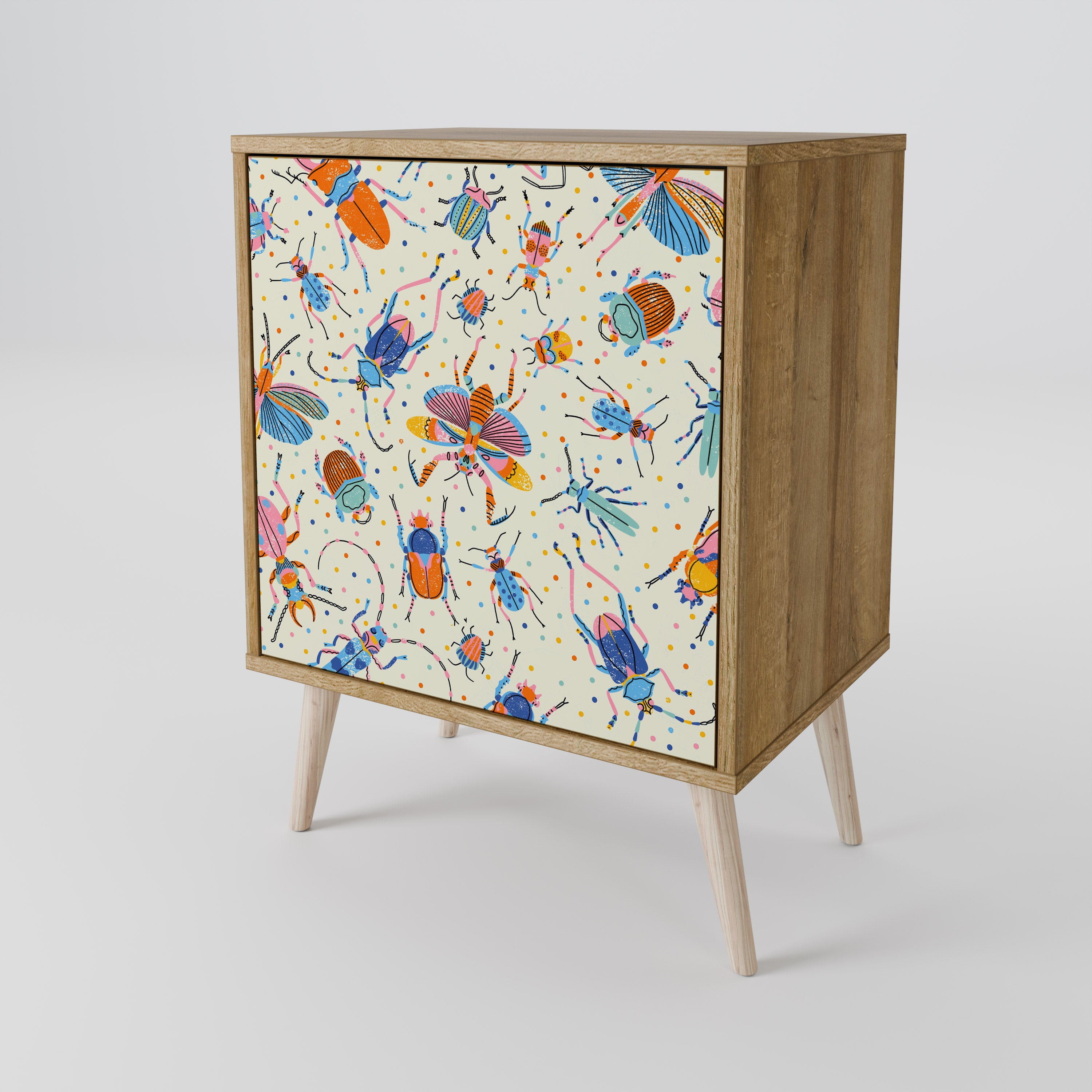 COLORFUL INSECTS 1-Door Sideboard in Oak Effect