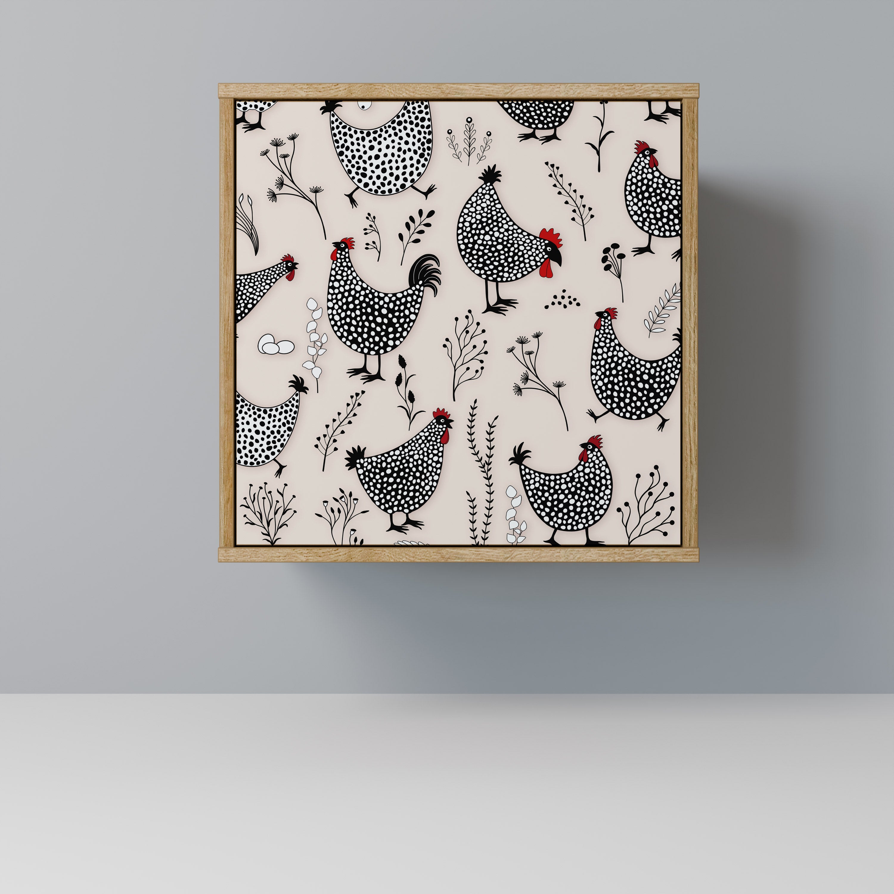 HAPPY HENS 1-Door Sideboard in Oak Effect