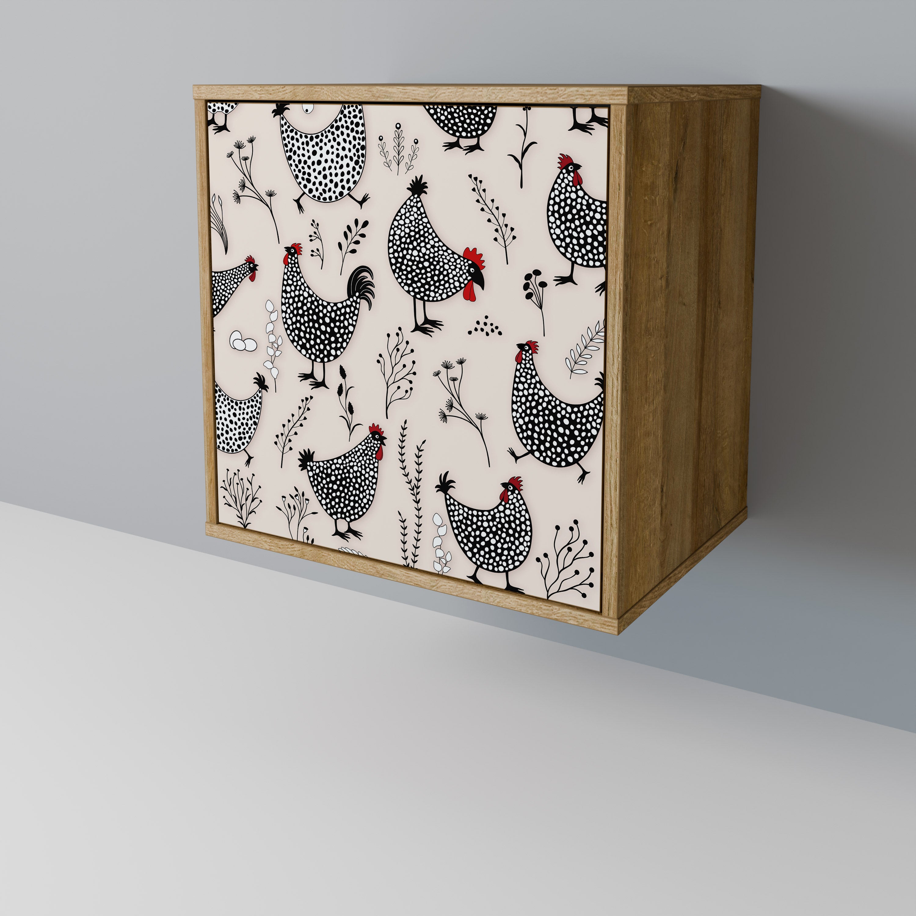 HAPPY HENS 1-Door Sideboard in Oak Effect