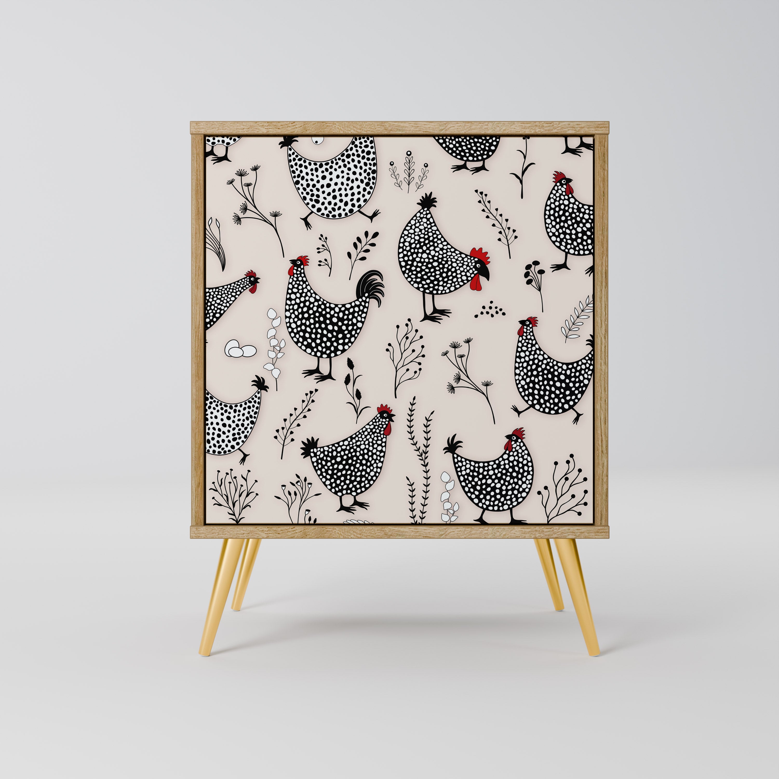 HAPPY HENS 1-Door Sideboard in Oak Effect