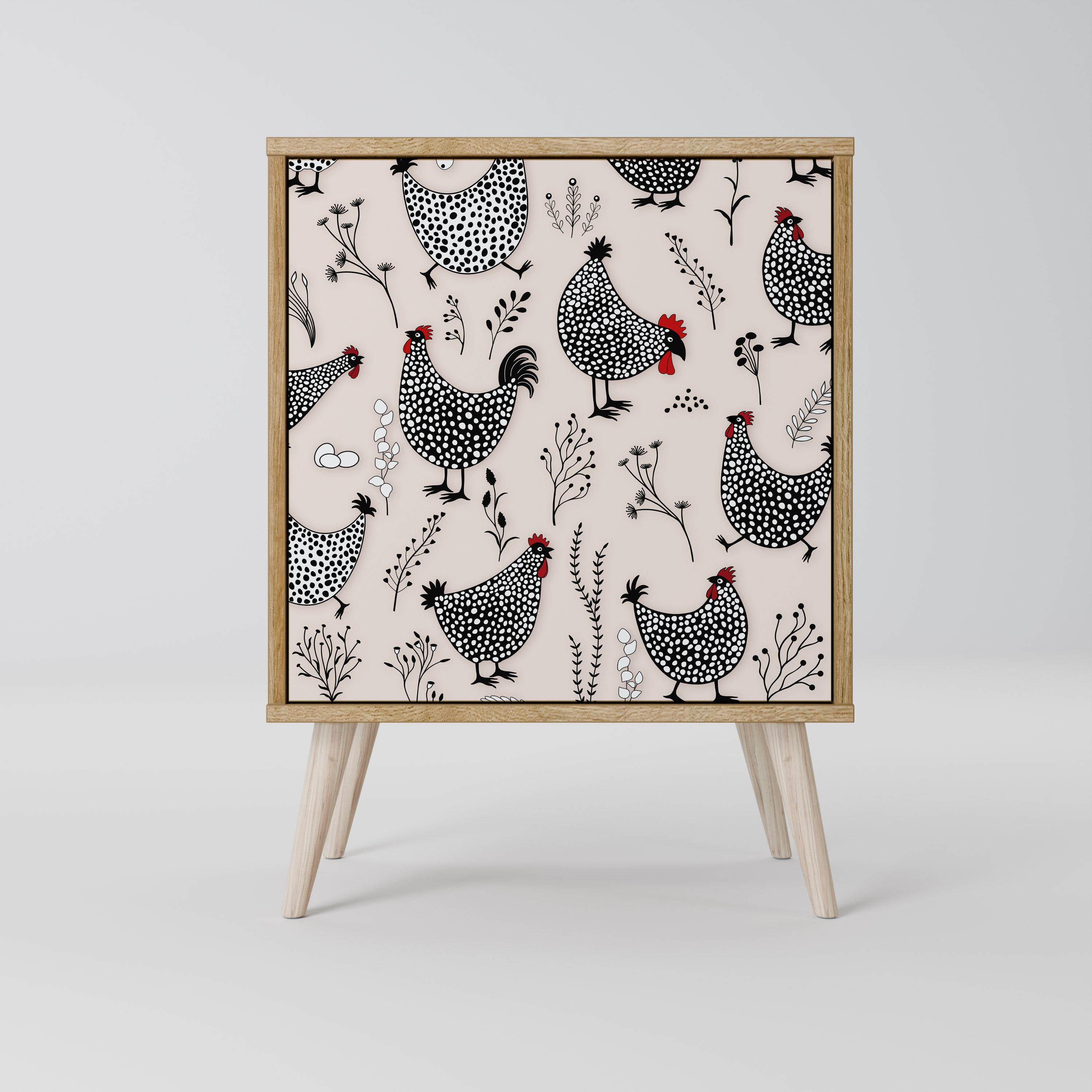 HAPPY HENS 1-Door Sideboard in Oak Effect