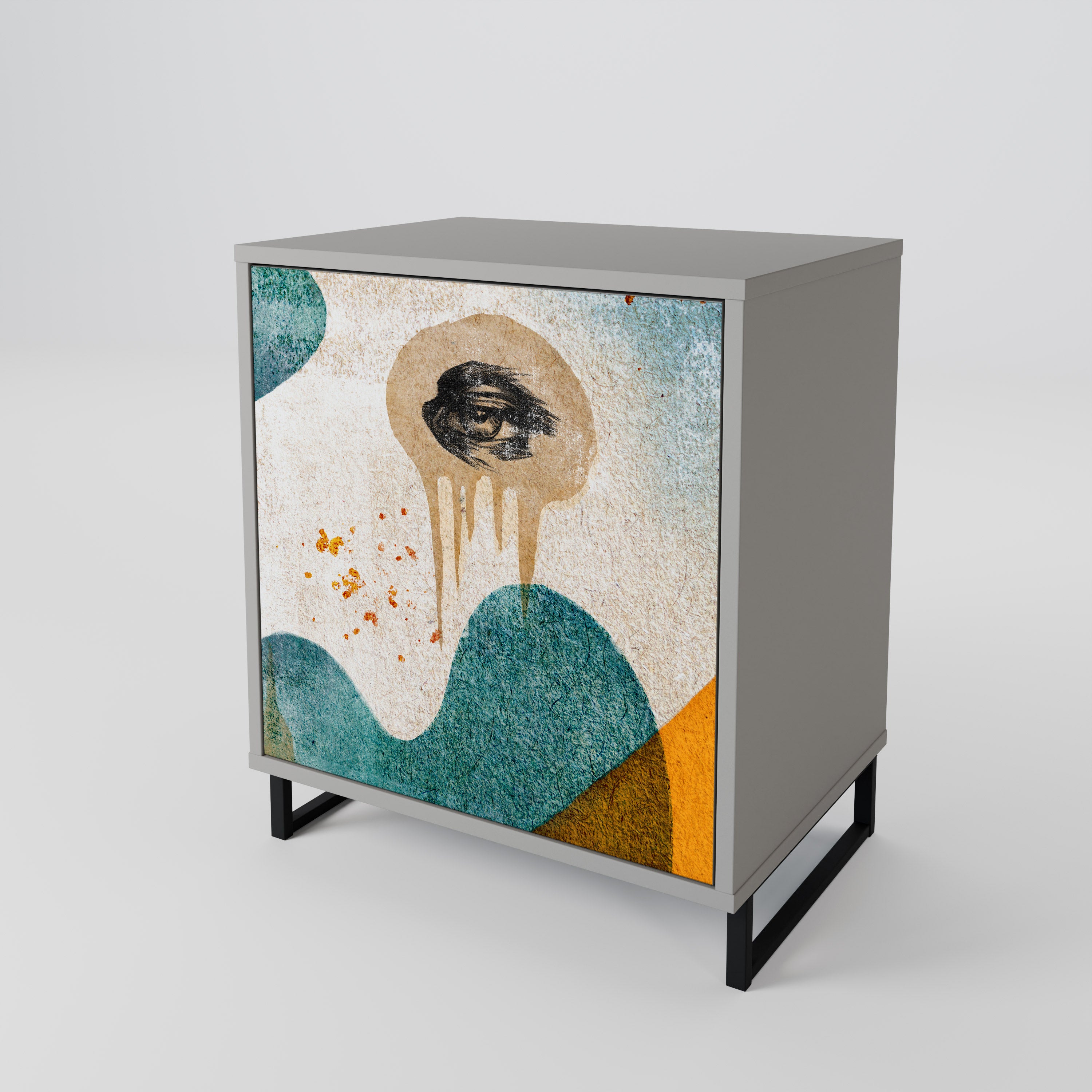 ABSTRACT FACES 1-Door Sideboard in Grey Finish
