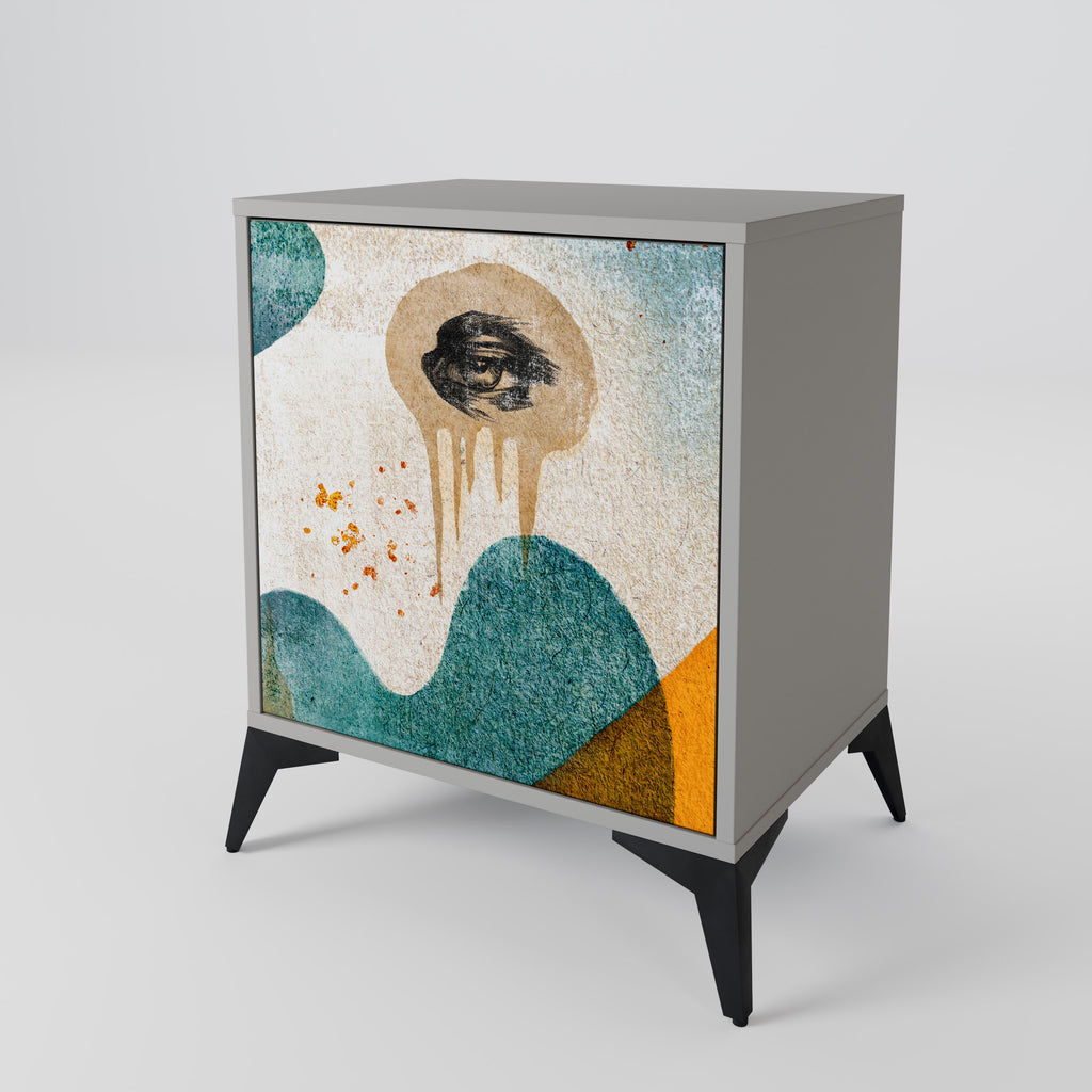 ABSTRACT FACES 1-Door Sideboard in Grey Finish