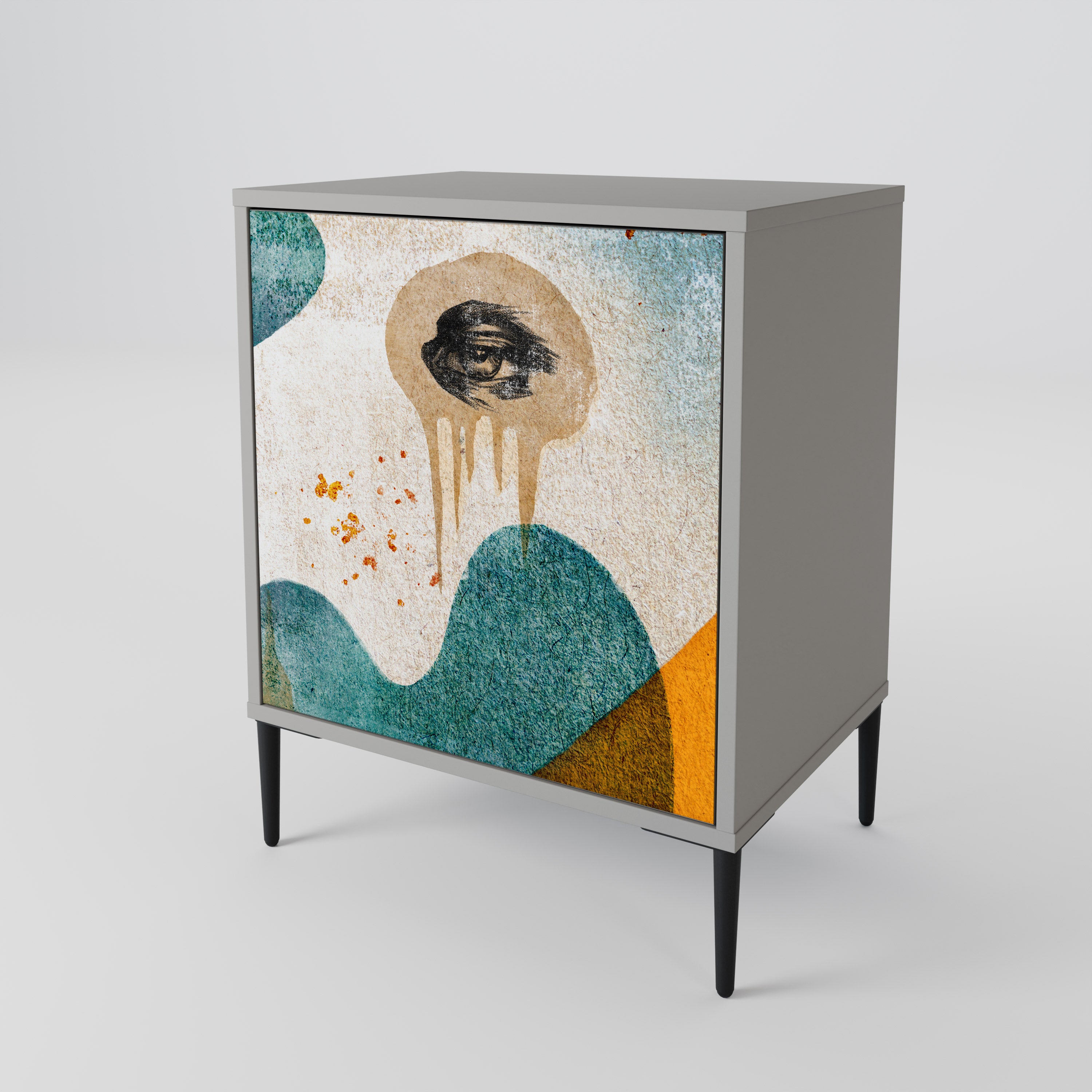 ABSTRACT FACES 1-Door Sideboard in Grey Finish