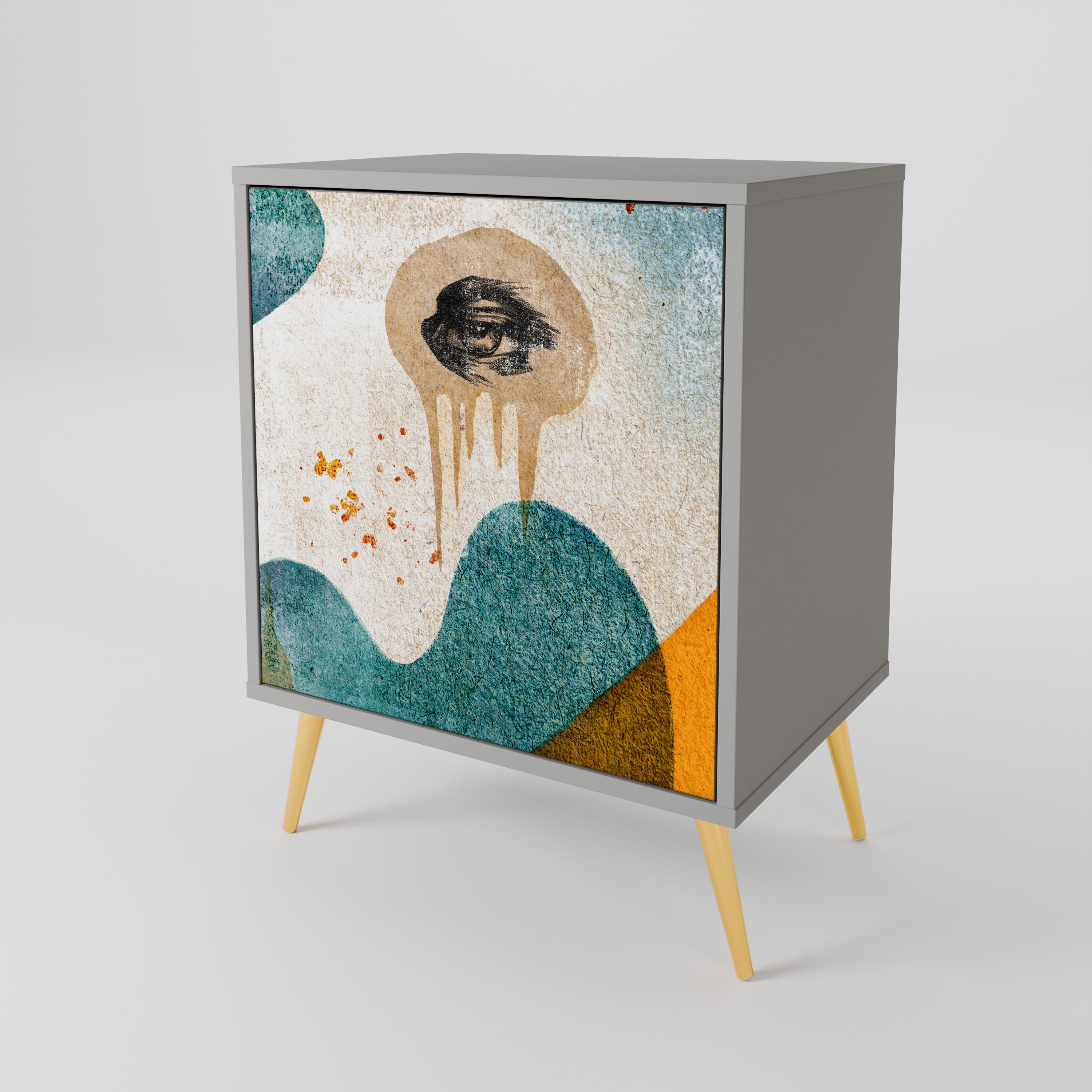 ABSTRACT FACES 1-Door Sideboard in Grey Finish