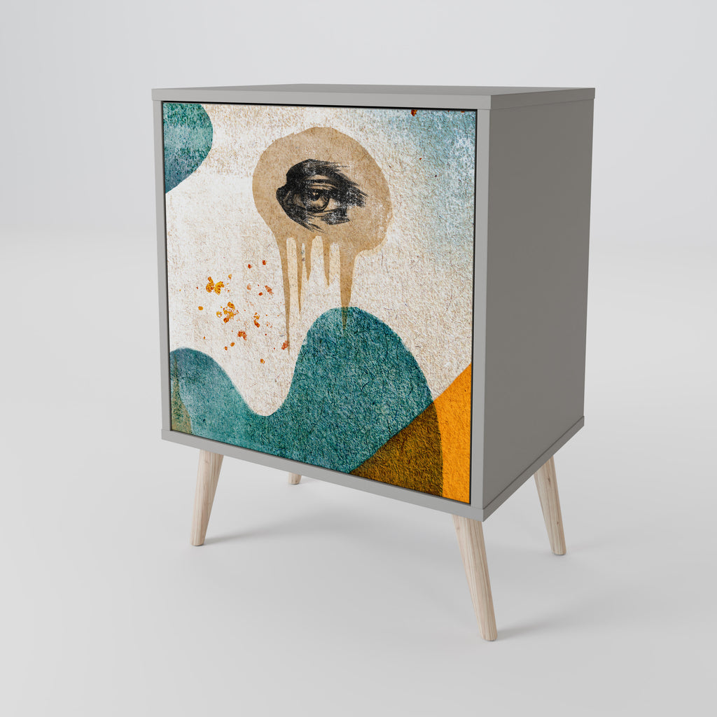 ABSTRACT FACES 1-Door Sideboard in Grey Finish