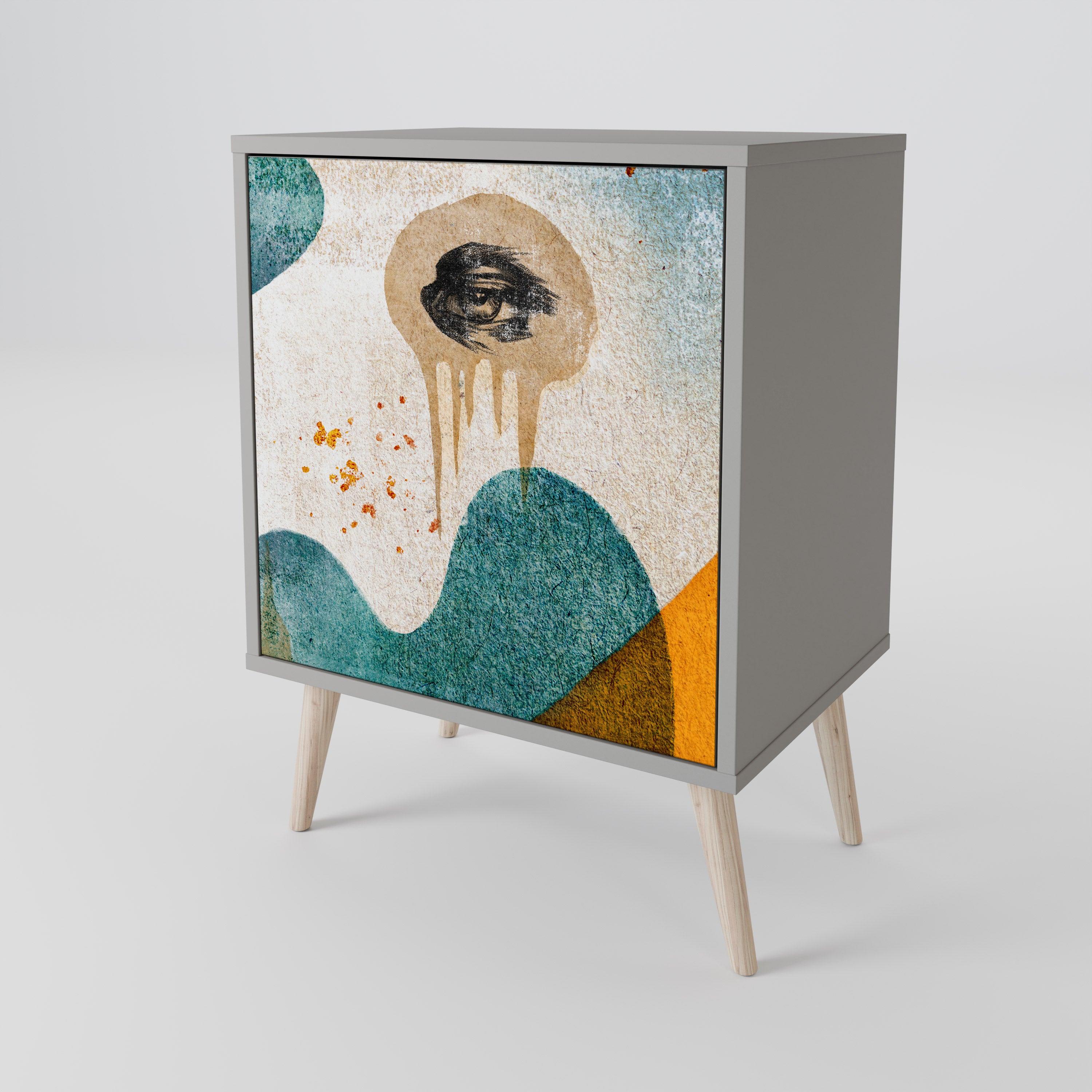 ABSTRACT FACES 1-Door Sideboard in Grey Finish