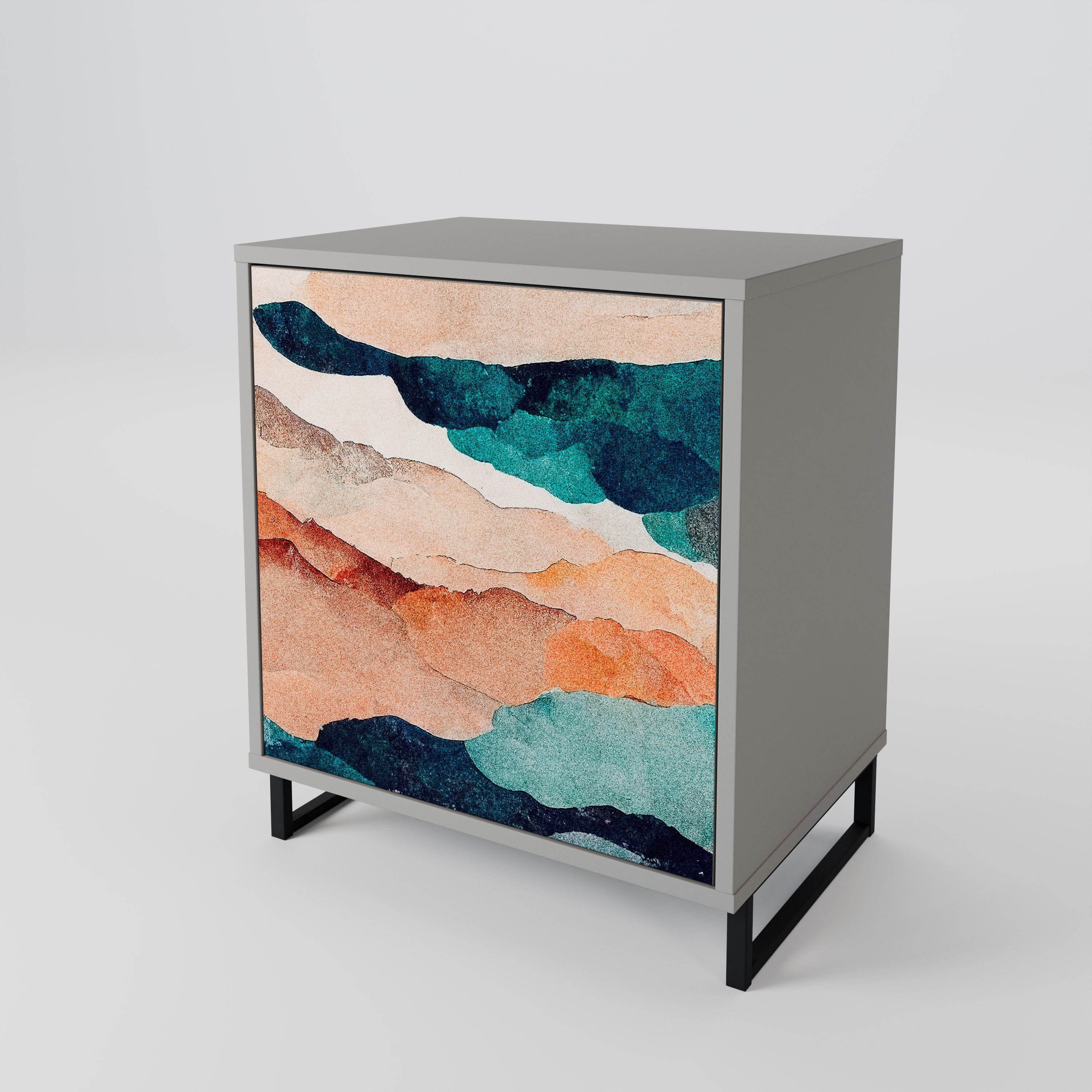 ABSTRACT LANDSCAPE 1-Door Sideboard in Grey Finish