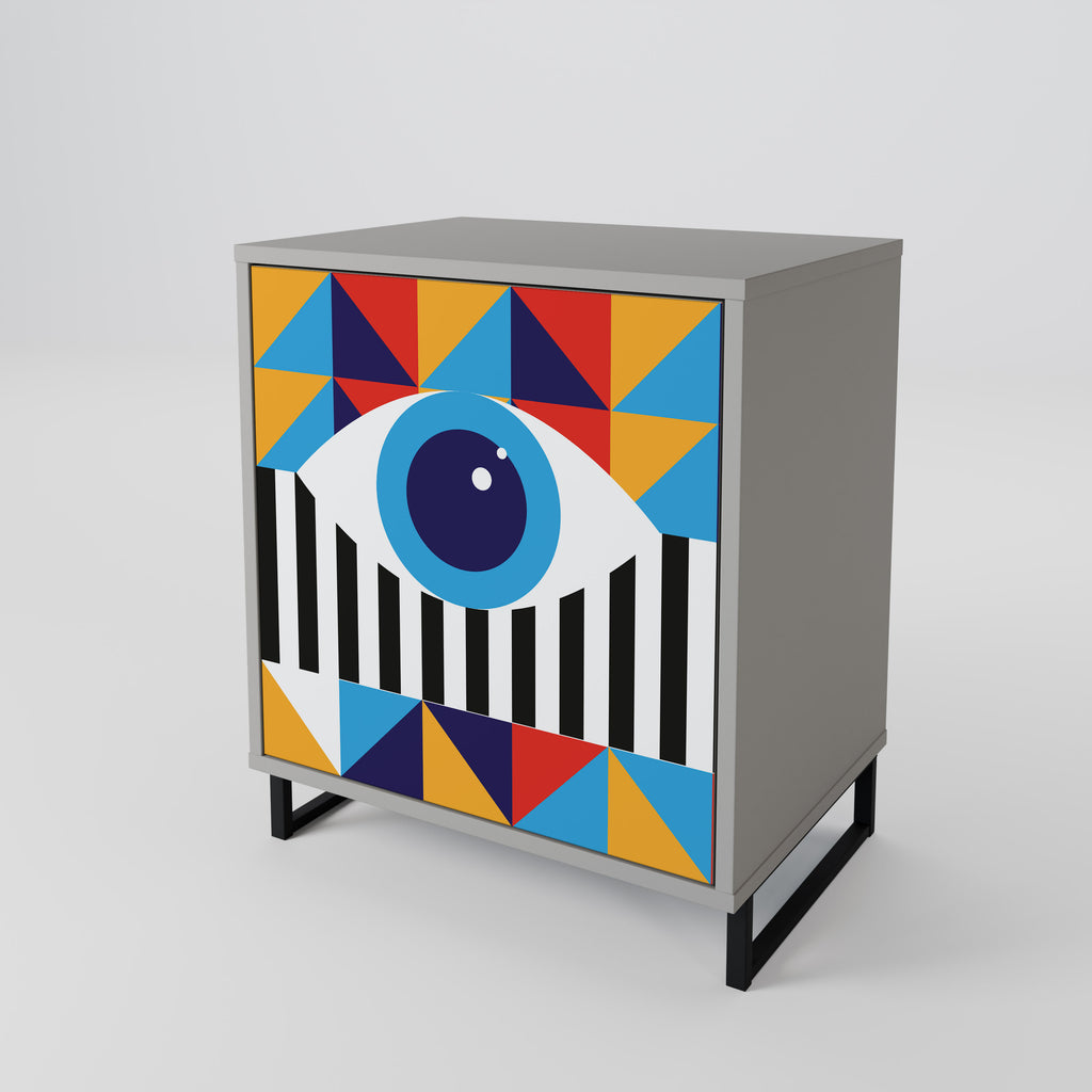 ABSTRACTION AND GEOMETRY 1-Door Sideboard in Grey Finish