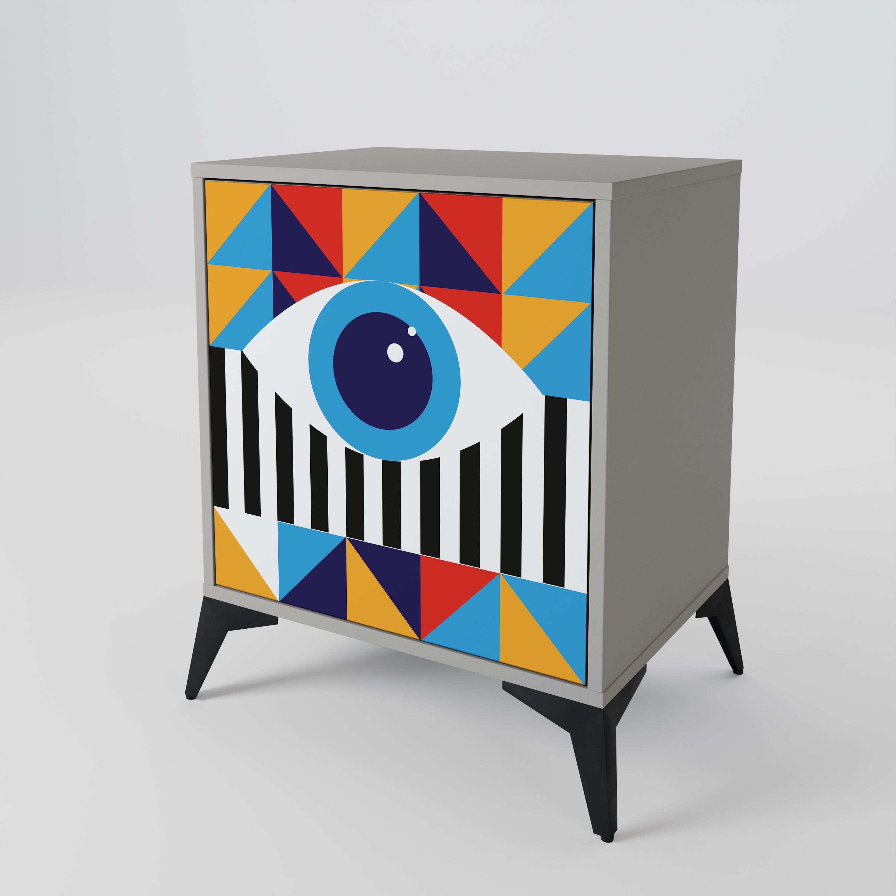 ABSTRACTION AND GEOMETRY 1-Door Sideboard in Grey Finish