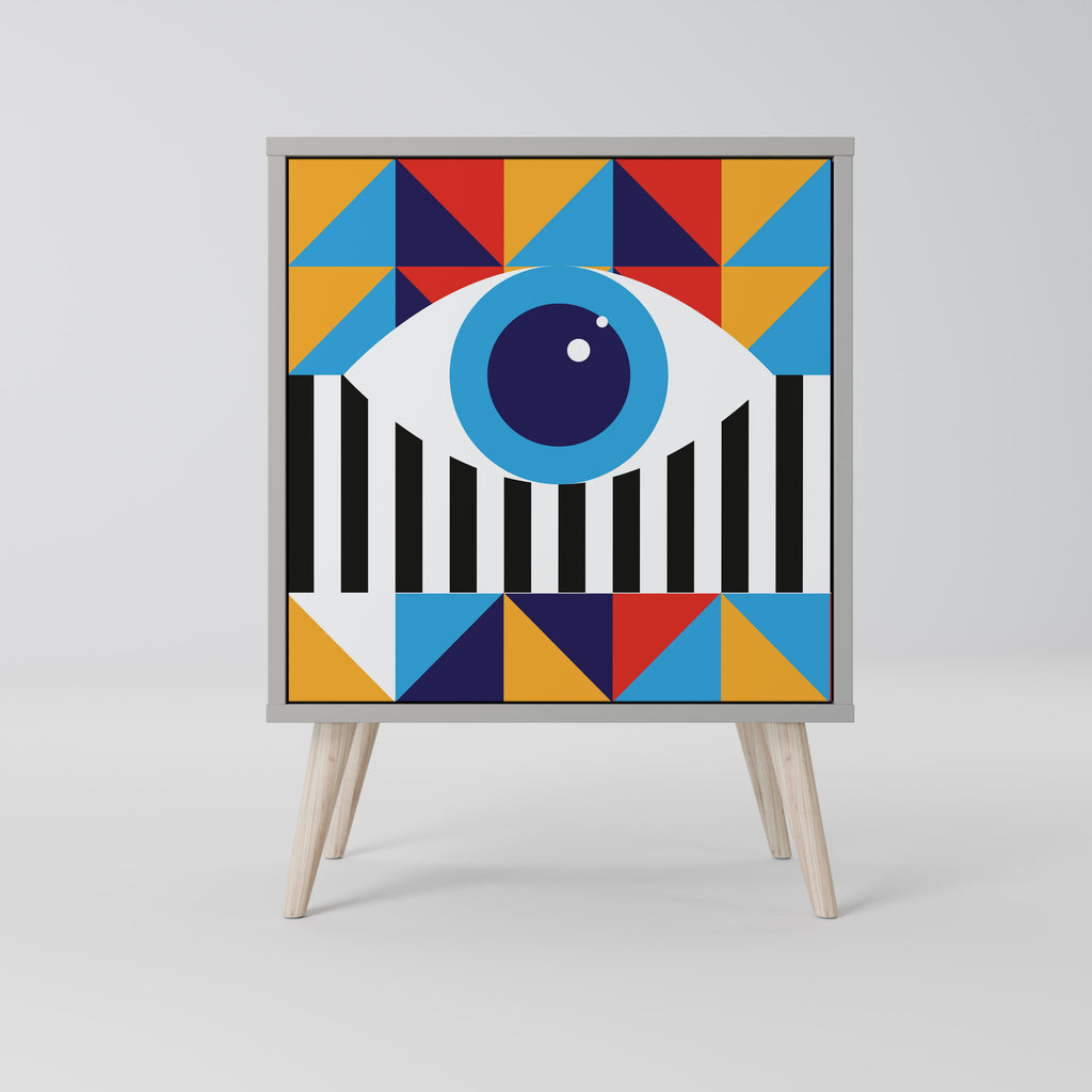 ABSTRACTION AND GEOMETRY 1-Door Sideboard in Grey Finish