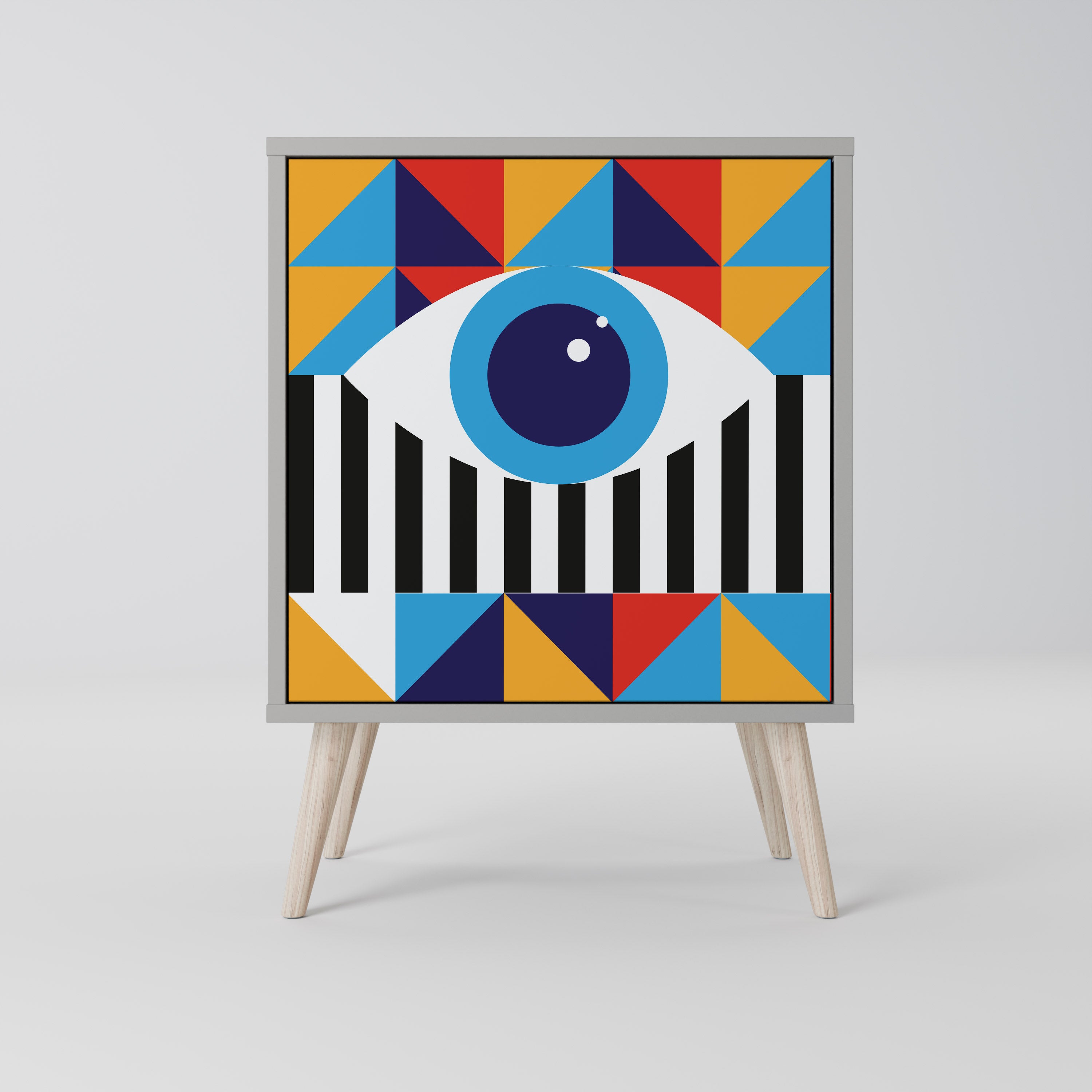 ABSTRACTION AND GEOMETRY 1-Door Sideboard in Grey Finish