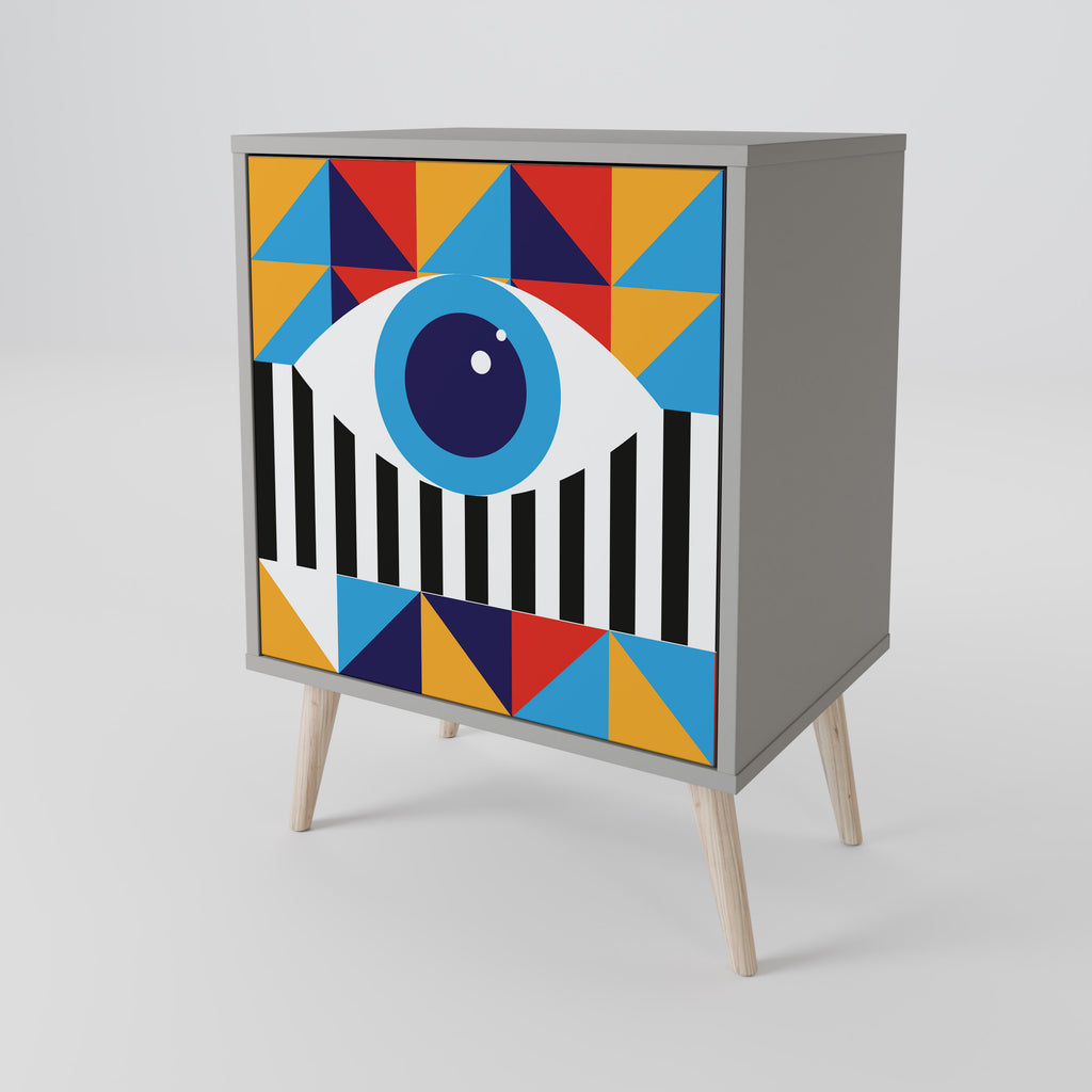 ABSTRACTION AND GEOMETRY 1-Door Sideboard in Grey Finish