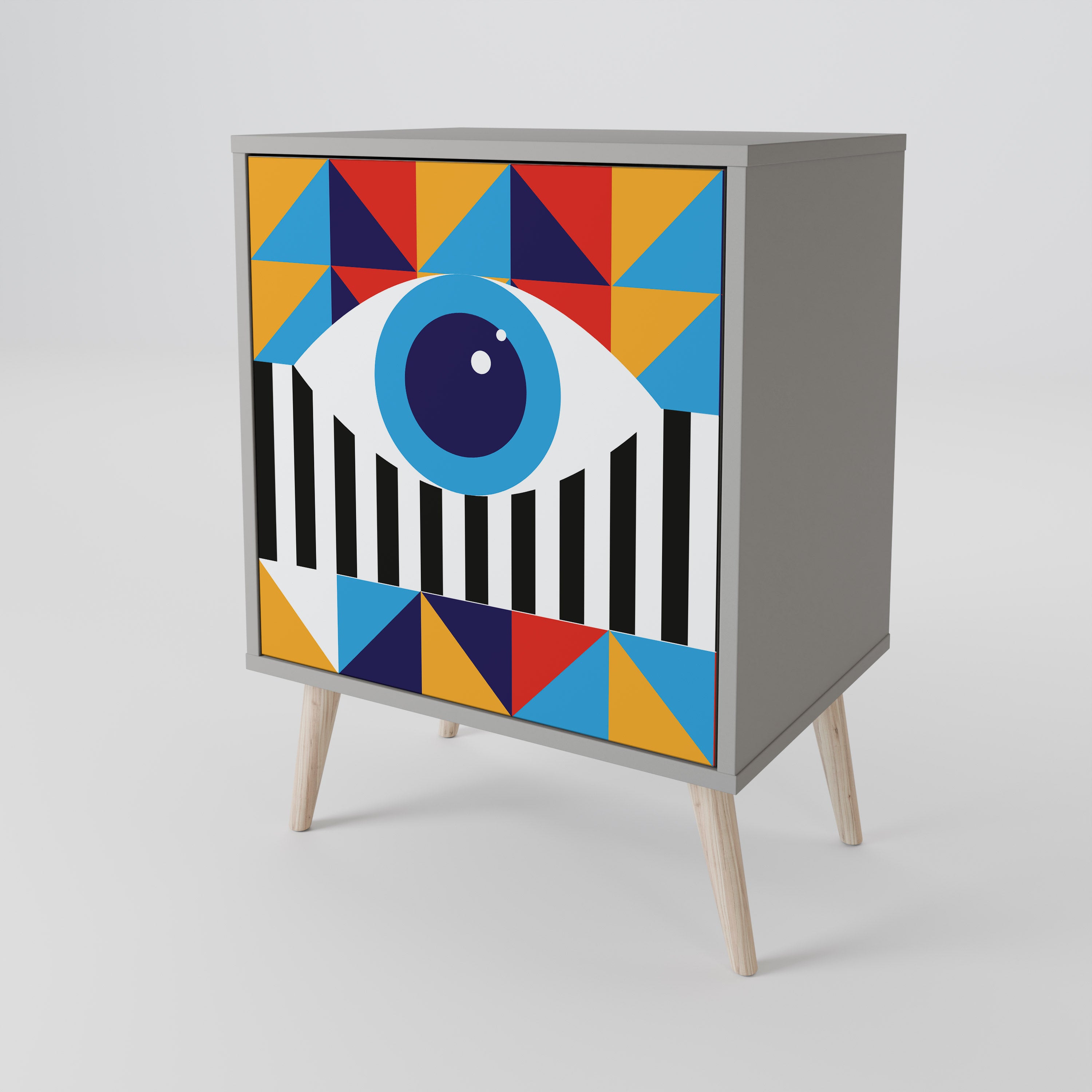 ABSTRACTION AND GEOMETRY 1-Door Sideboard in Grey Finish