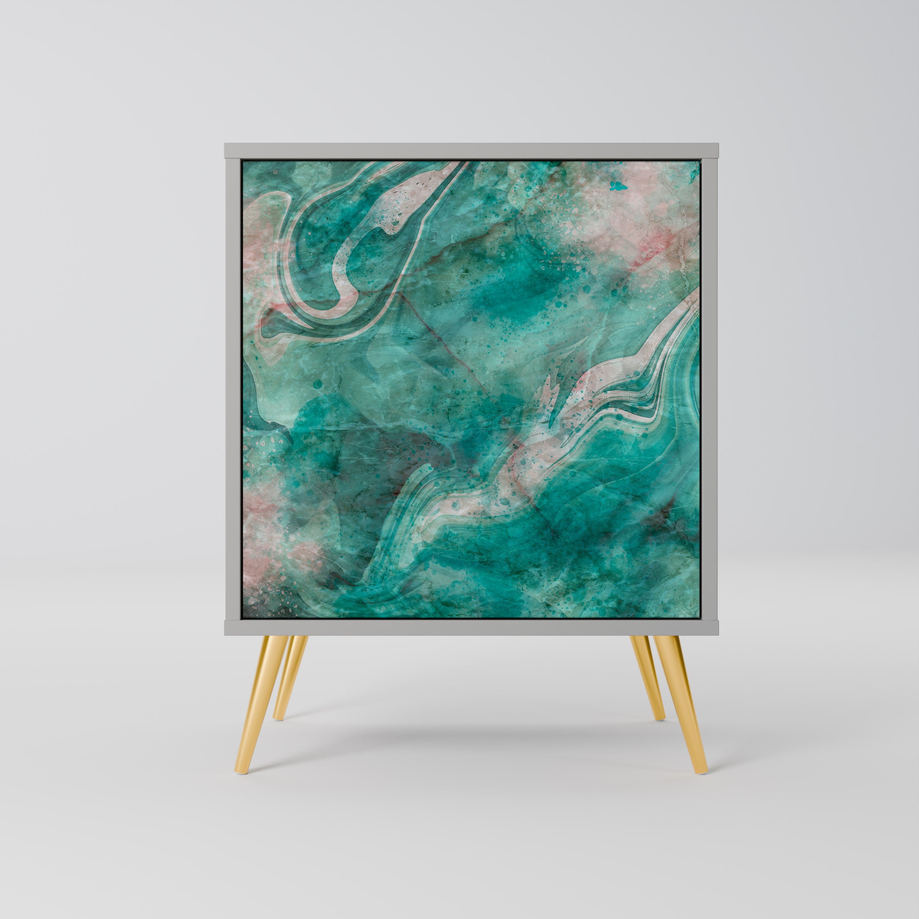 ABSTRACT ALCHEMY skänk med 1 dörr i grå finish