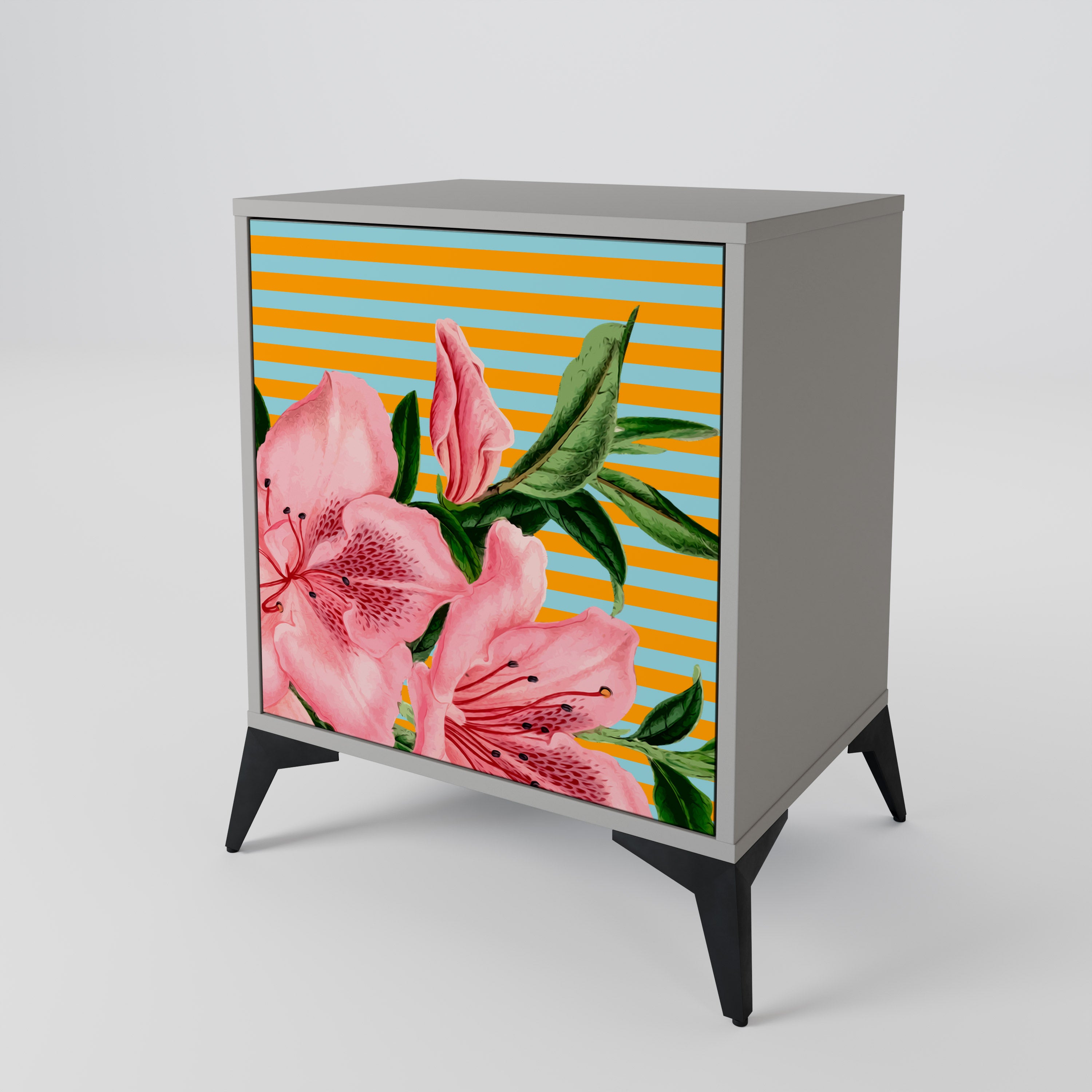 FRAGILE BEAUTY Skänk med 1 dörr i grå finish