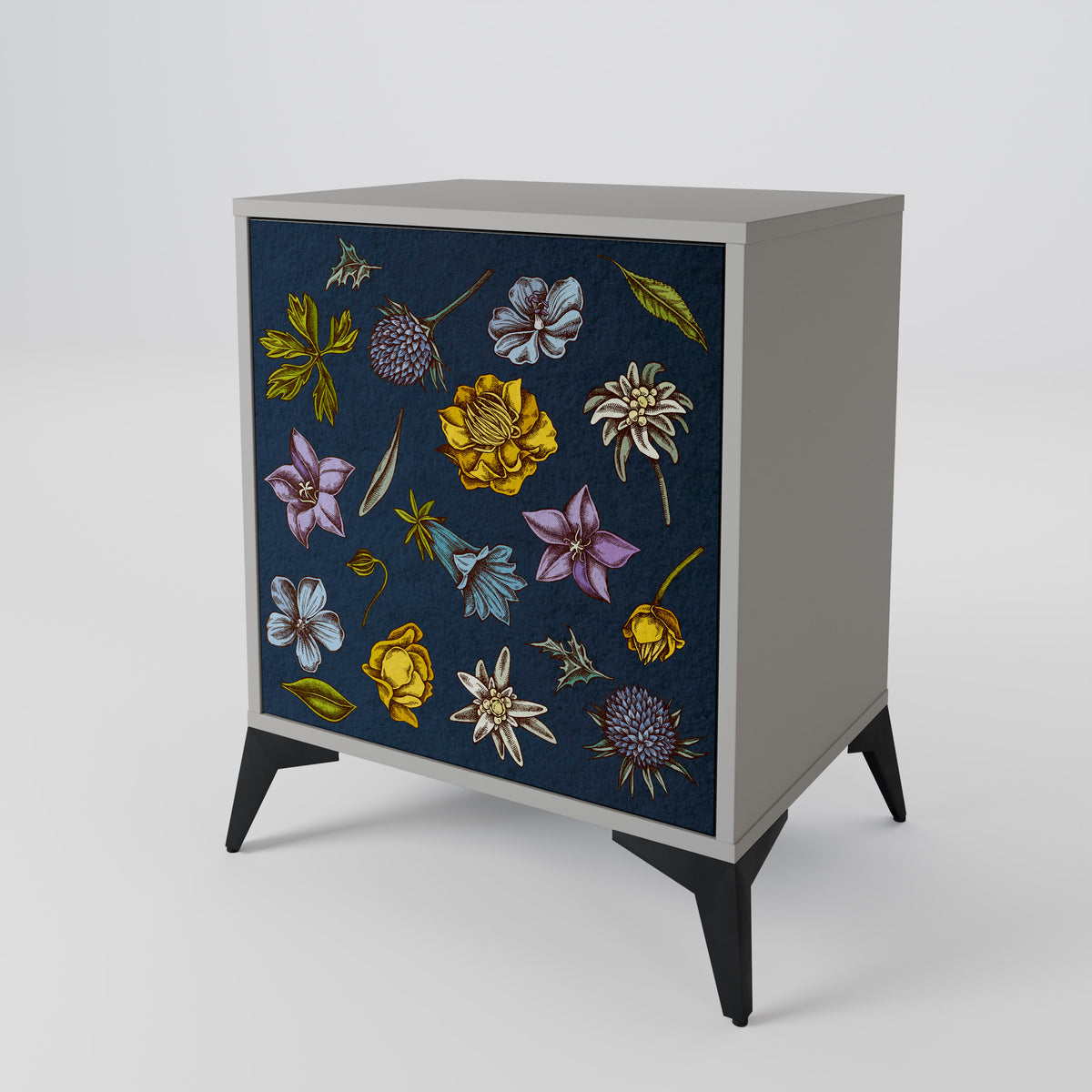 FLOWERS ON NAVY BLUE Skänk med en dörr