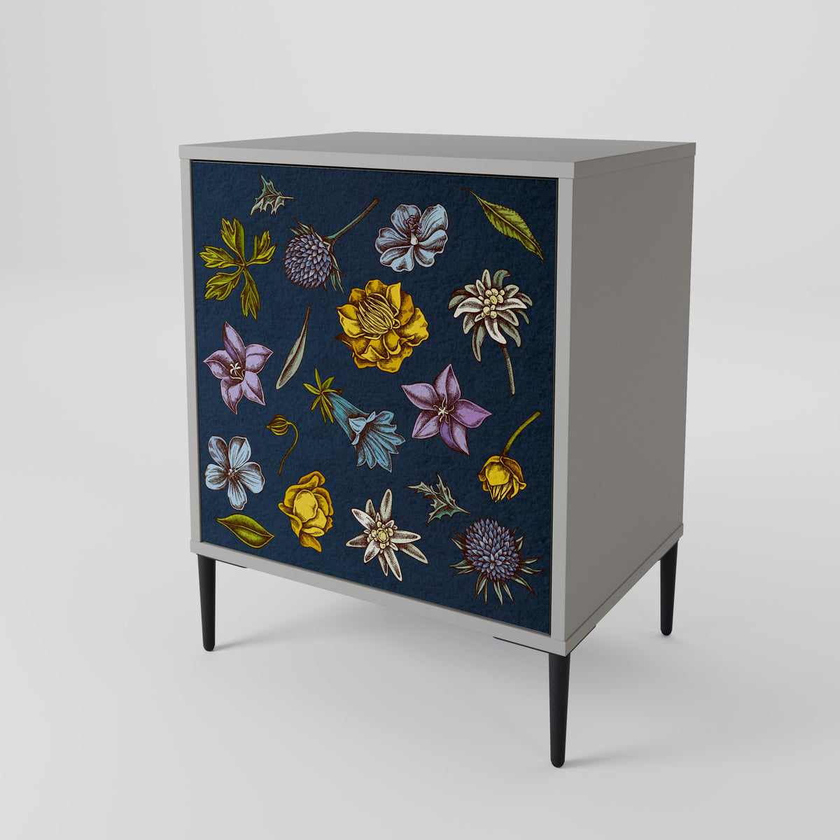 FLOWERS ON NAVY BLUE Skänk med en dörr