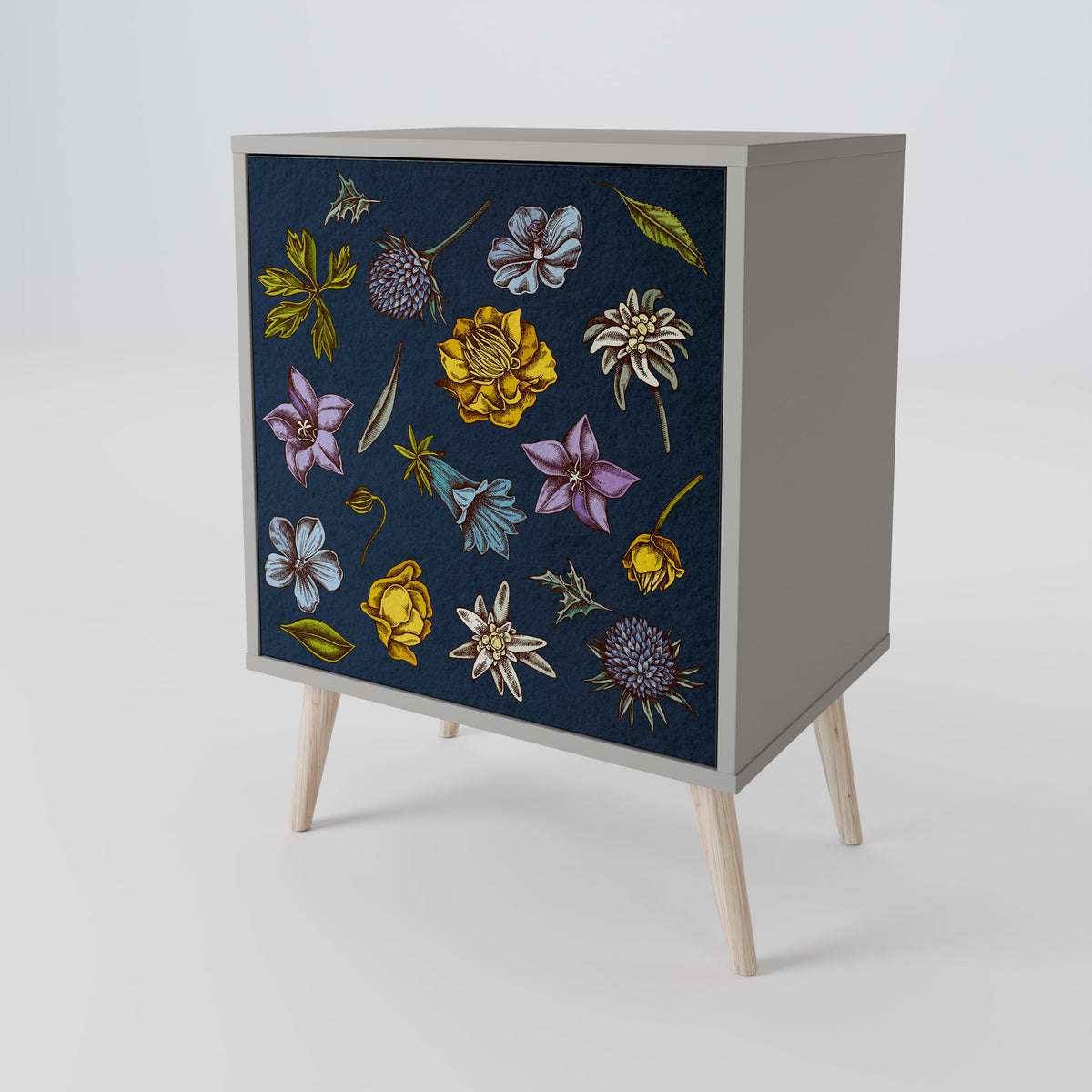 FLOWERS ON NAVY BLUE Skänk med en dörr