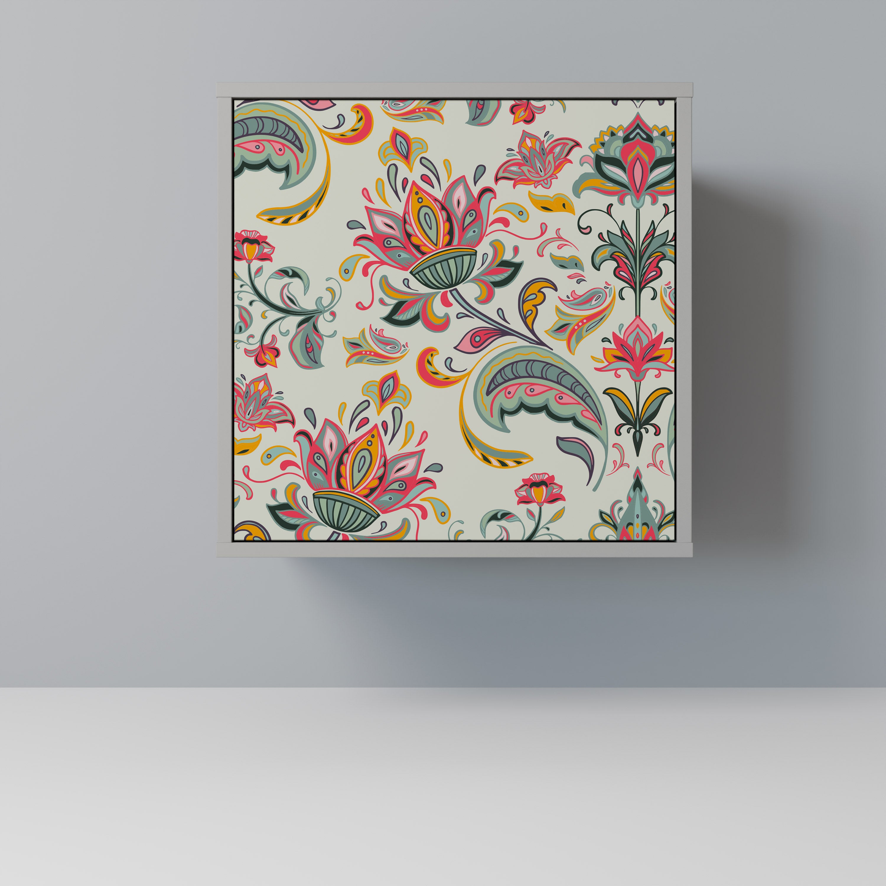 Skänk i ekologiskt folklore-stil med 1 dörr i grå finish