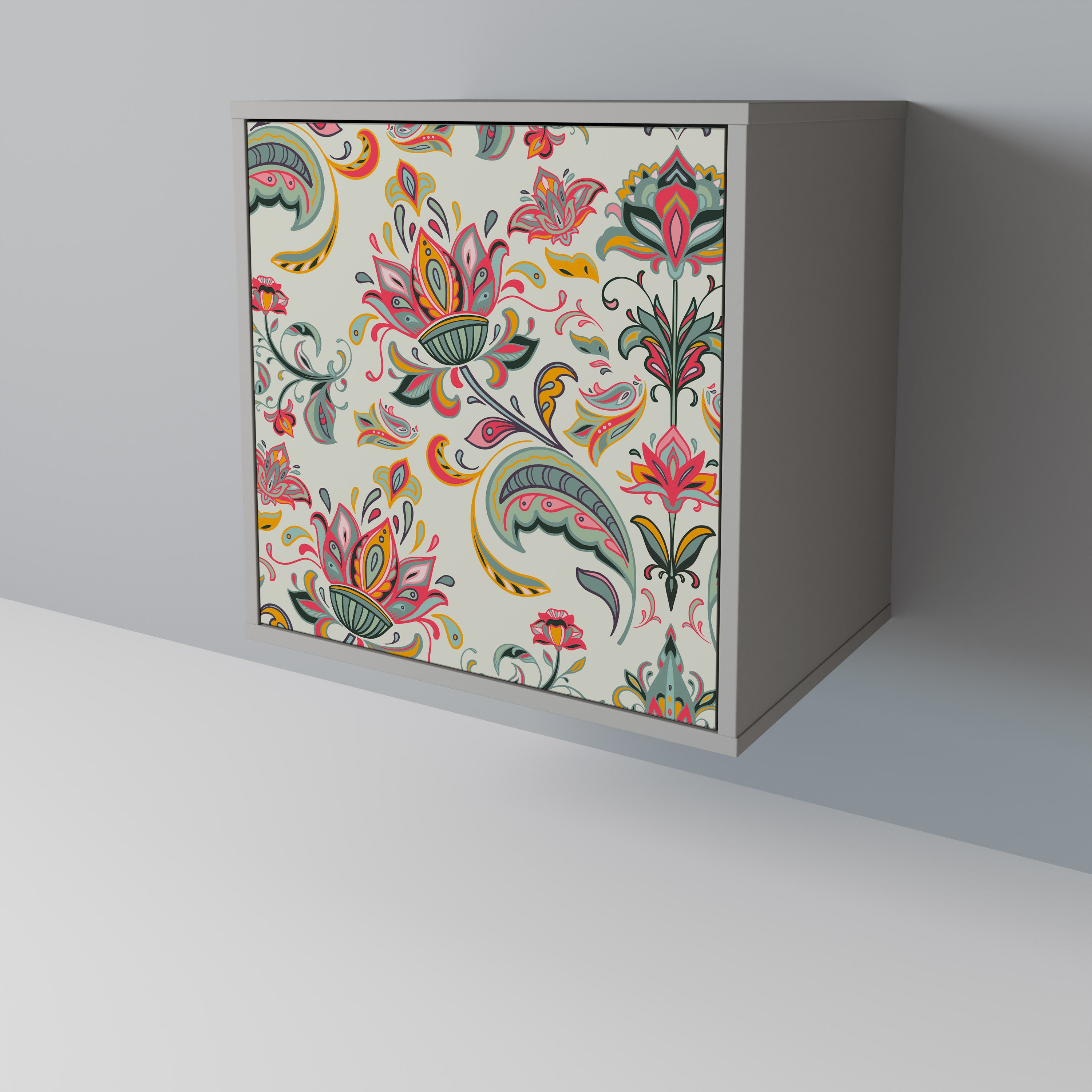 Skänk i ekologiskt folklore-stil med 1 dörr i grå finish