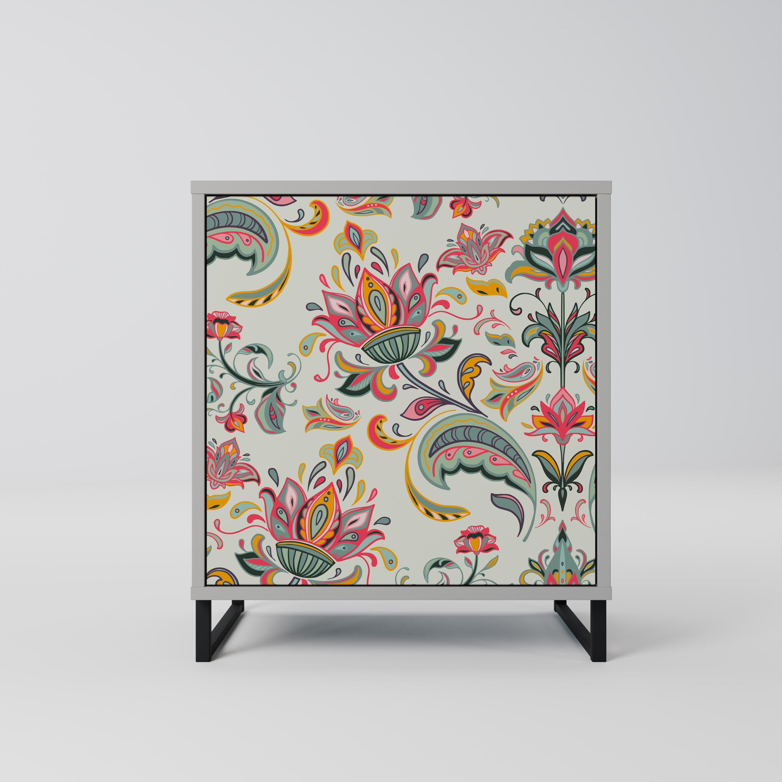 Skänk i ekologiskt folklore-stil med 1 dörr i grå finish