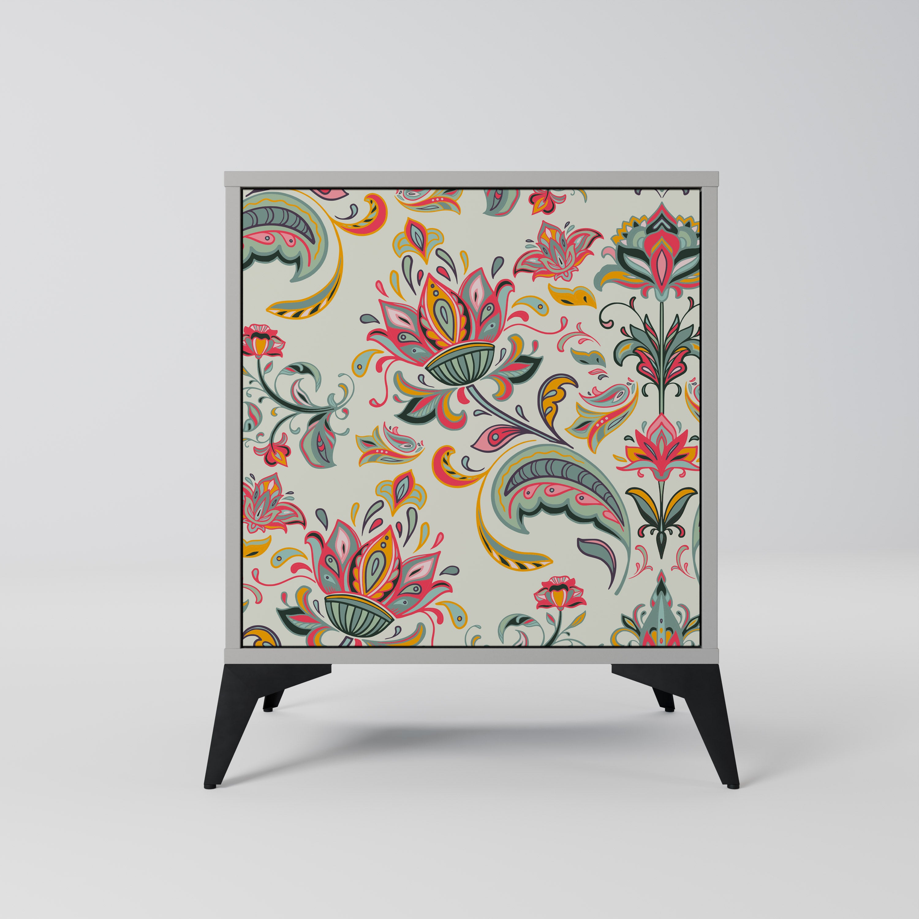 Skänk i ekologiskt folklore-stil med 1 dörr i grå finish