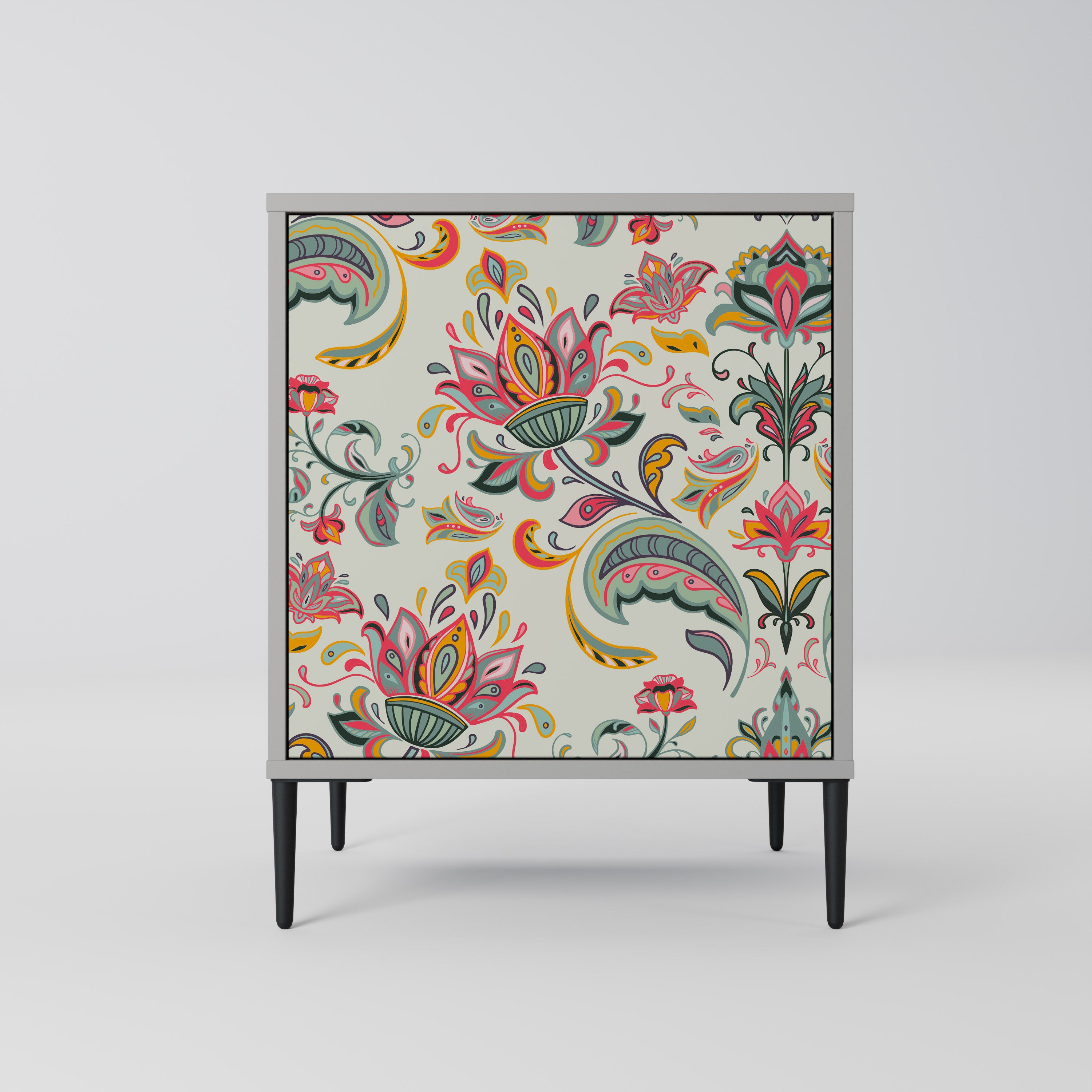 Skänk i ekologiskt folklore-stil med 1 dörr i grå finish