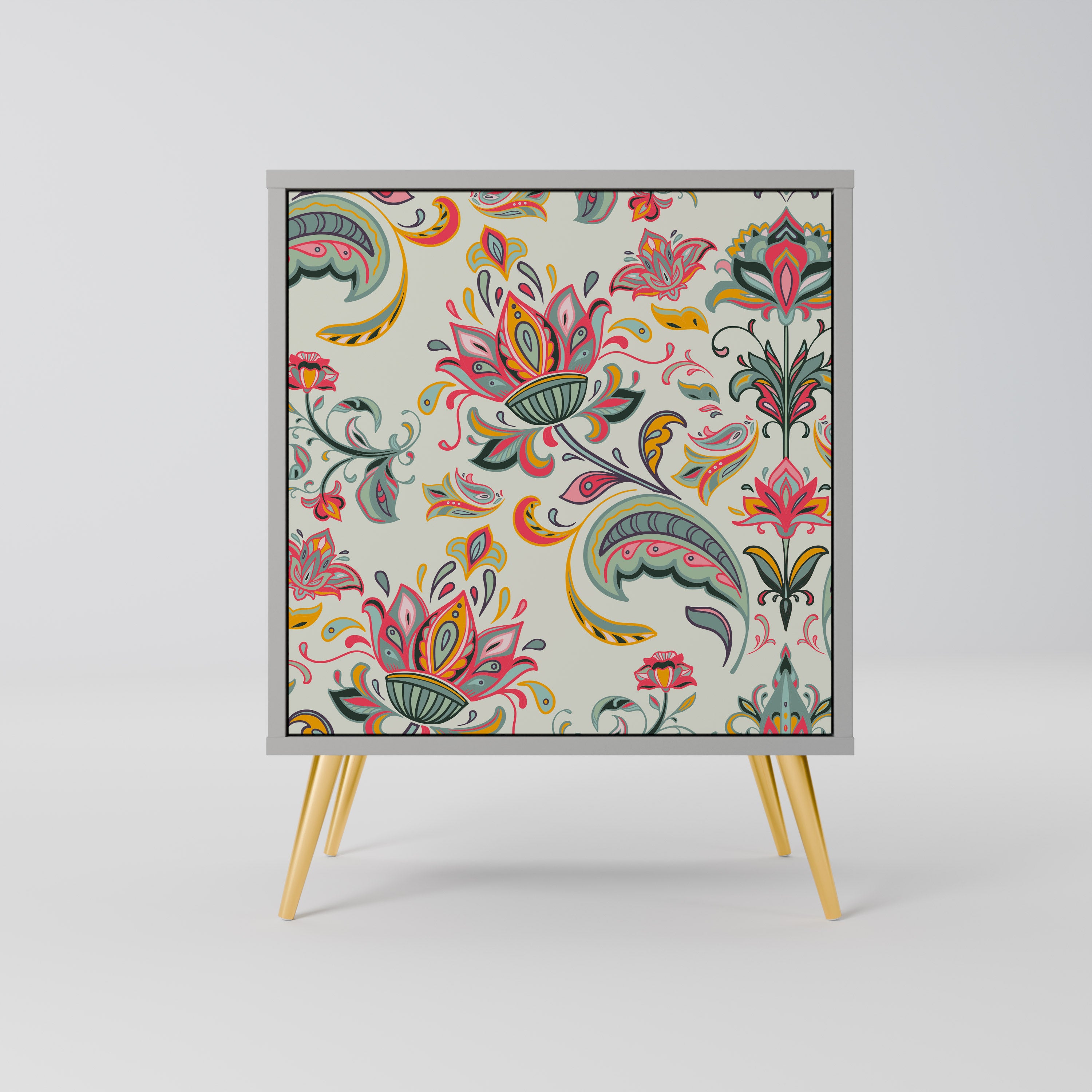 Skänk i ekologiskt folklore-stil med 1 dörr i grå finish