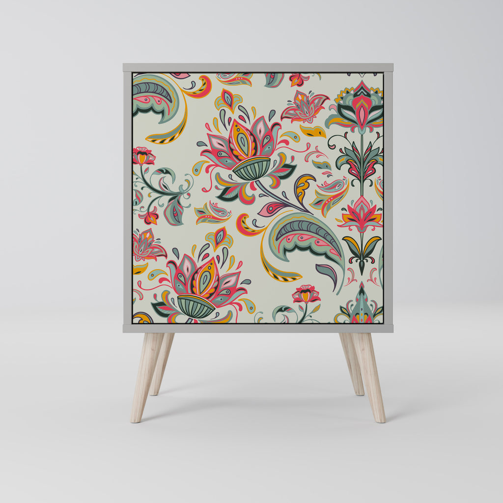 Skänk i ekologiskt folklore-stil med 1 dörr i grå finish