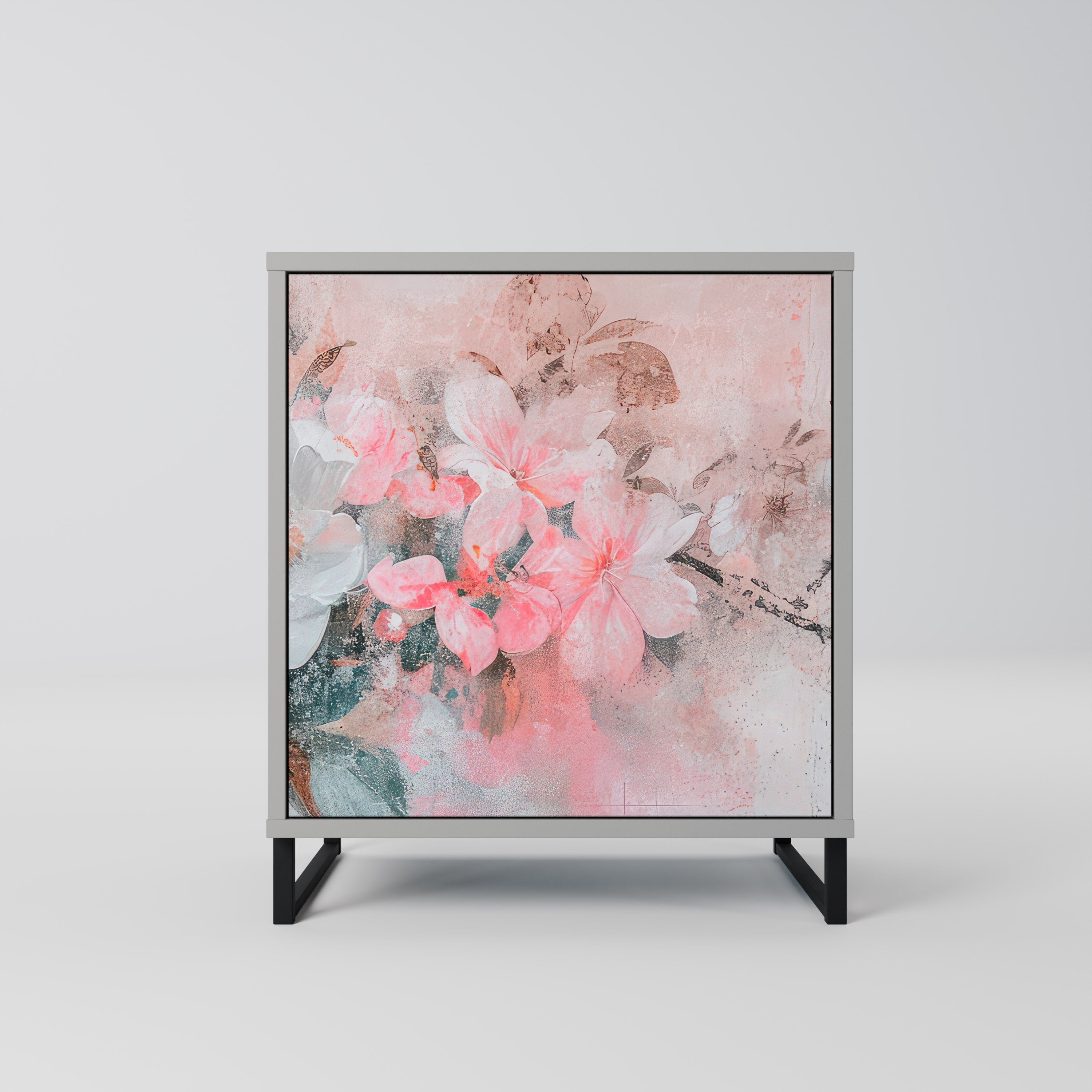 CHERRY BLOSSOM skänk med 1 dörr i grå finish