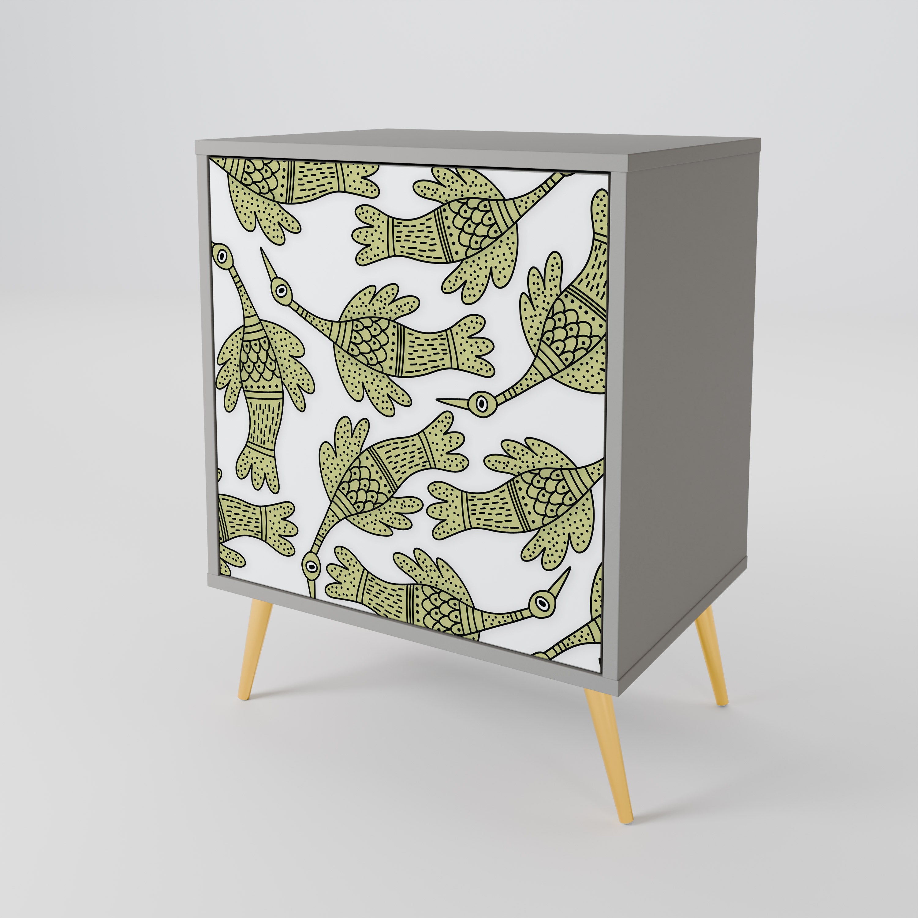 SEEDLING SONGBIRD skänk med 1 dörr i grå finish