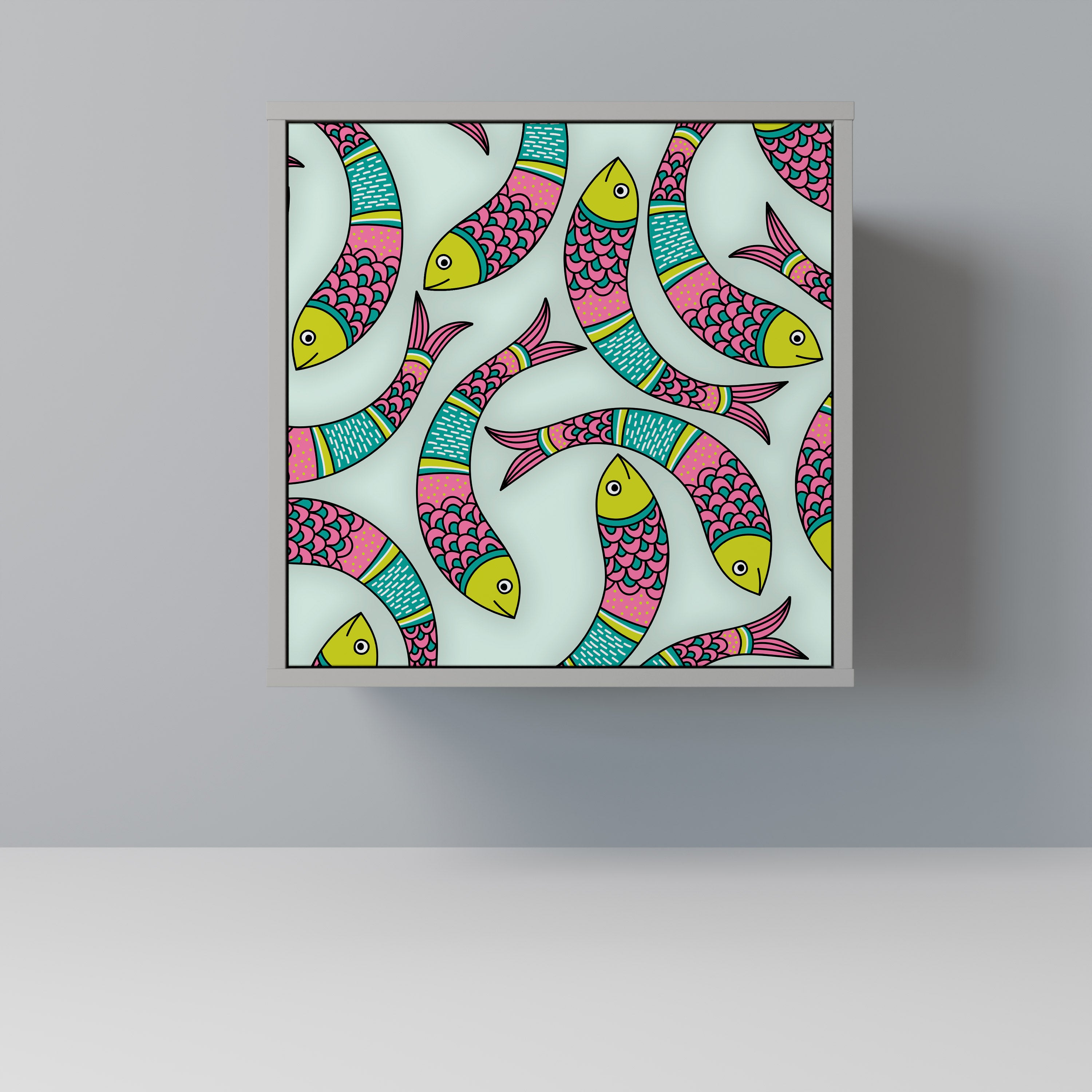 INDIAN FISH skänk med 1 dörr i grå finish