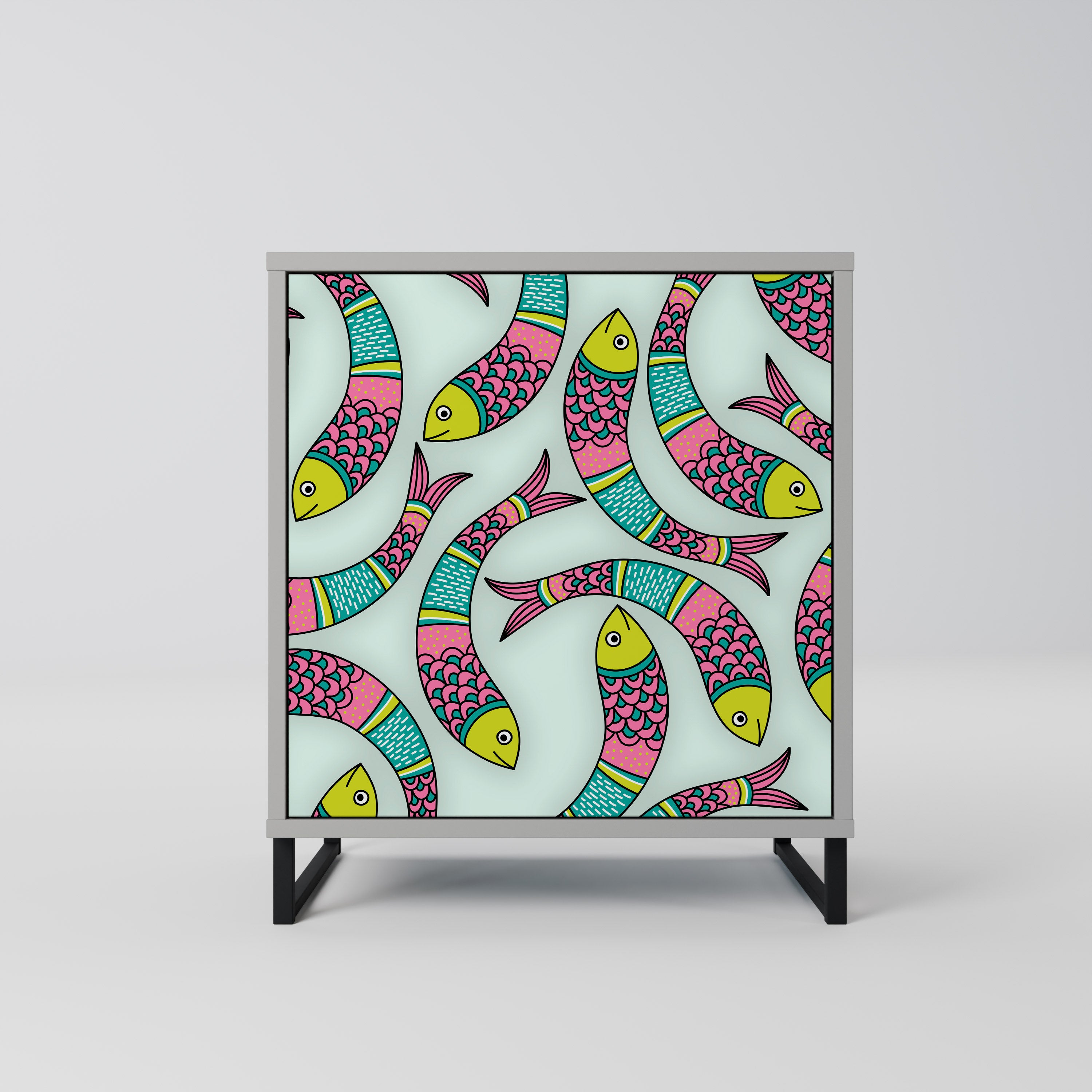 INDIAN FISH skänk med 1 dörr i grå finish