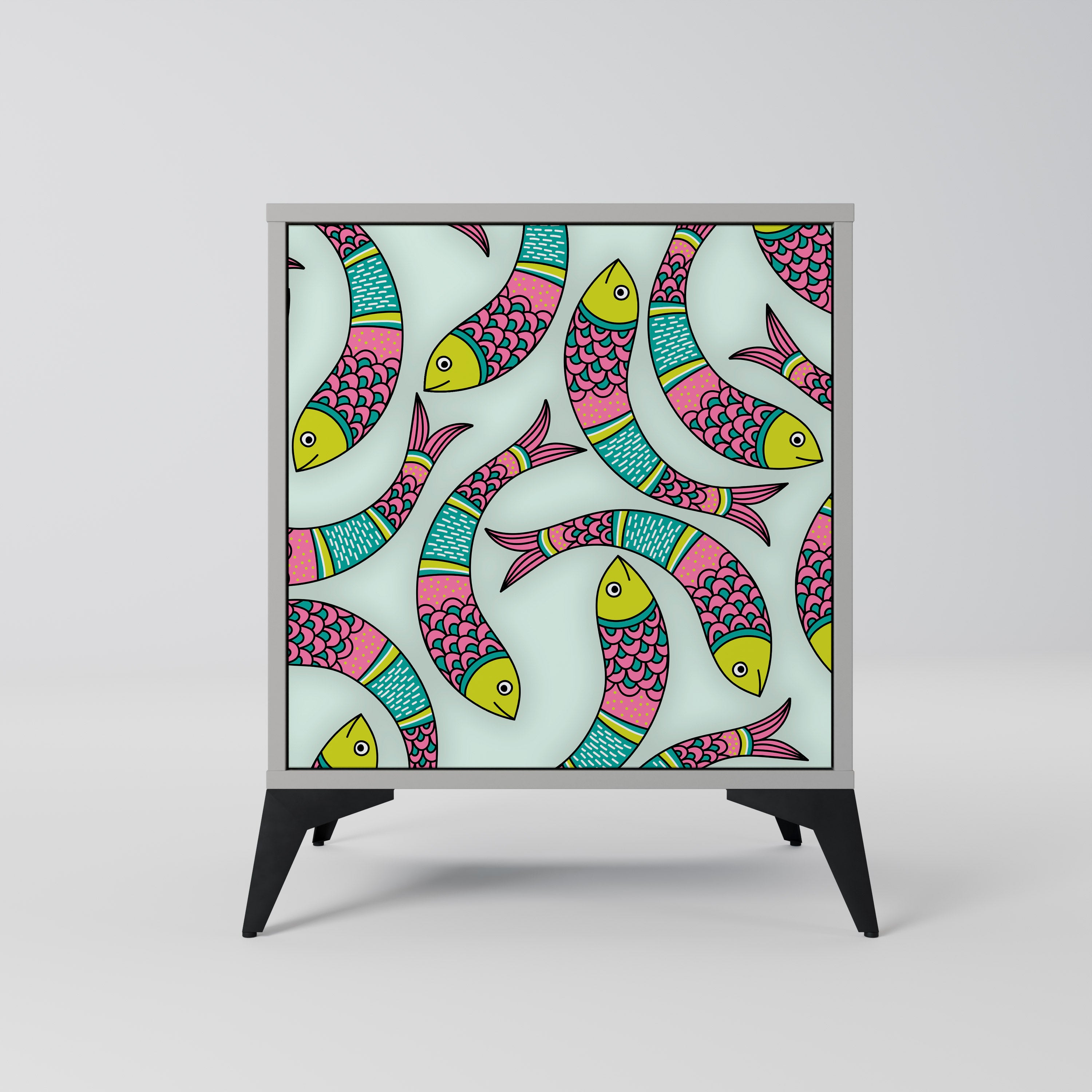 INDIAN FISH skänk med 1 dörr i grå finish