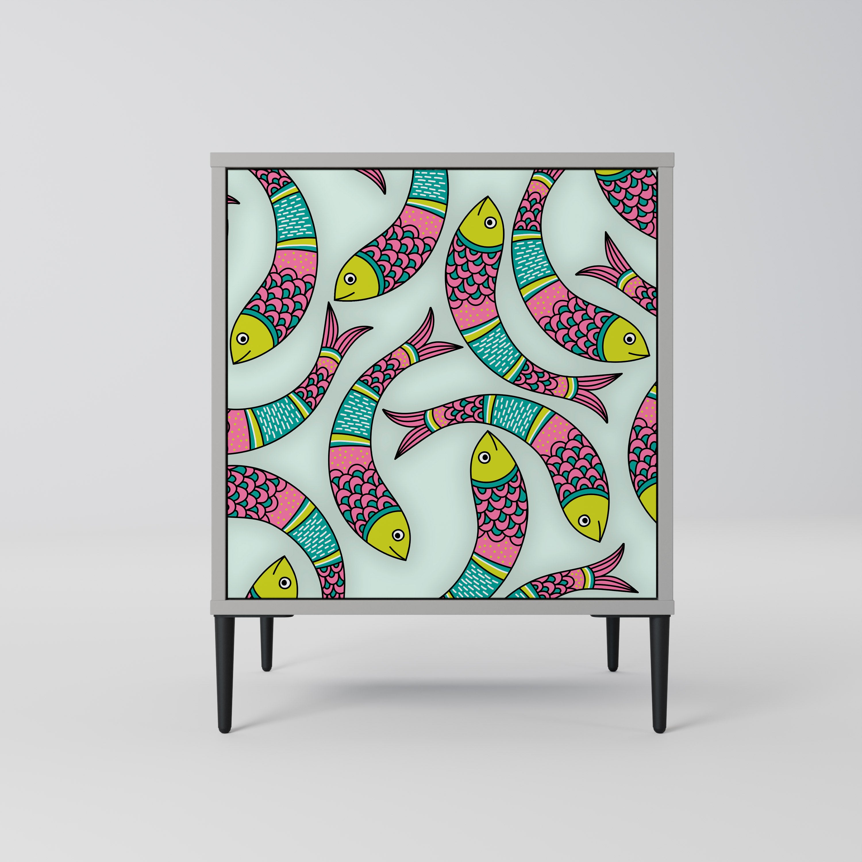 INDIAN FISH skänk med 1 dörr i grå finish